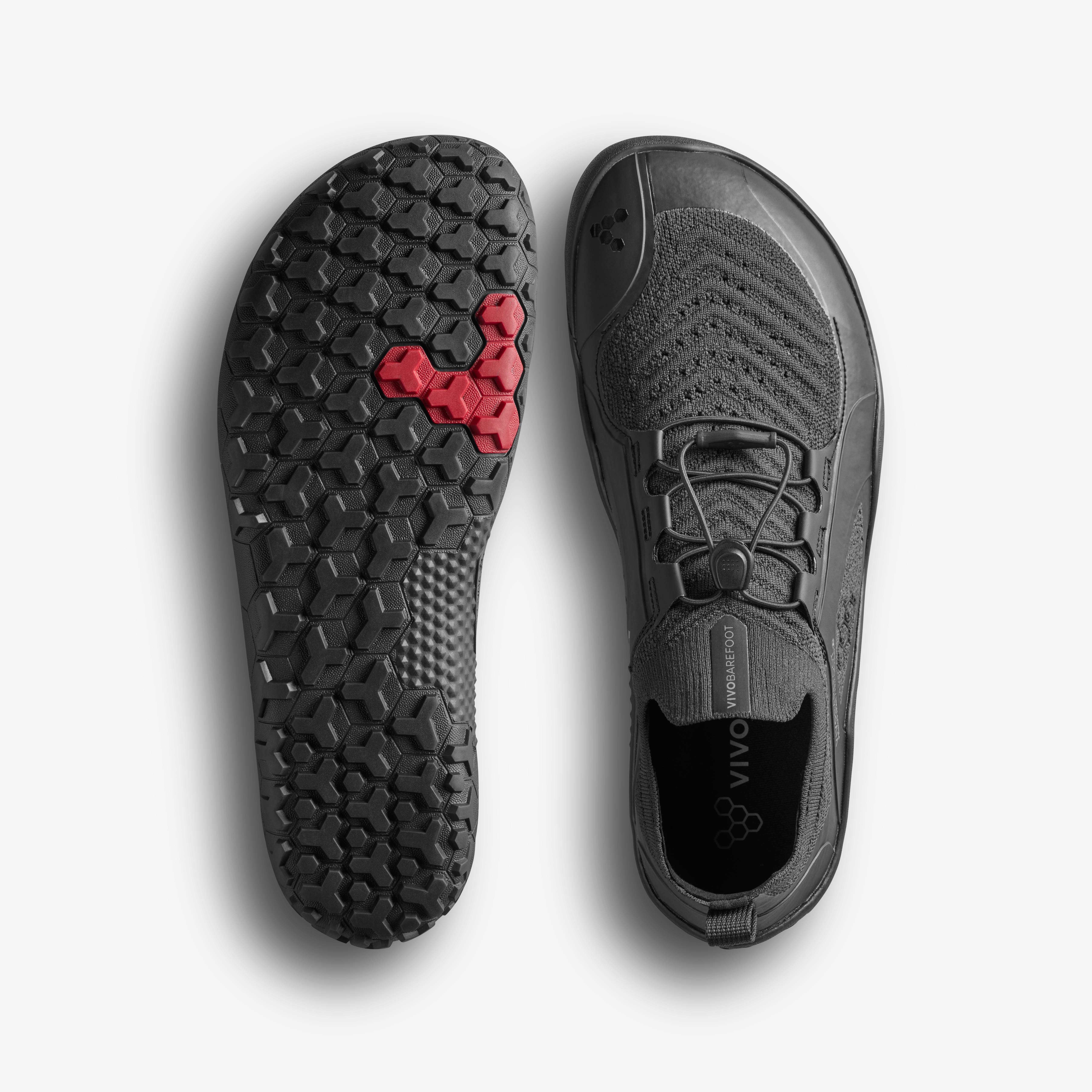 Vivobarefoot Primus Trail Knit FG Grounding Mens barfodssko til mænd i farven obsidian, sål og top
