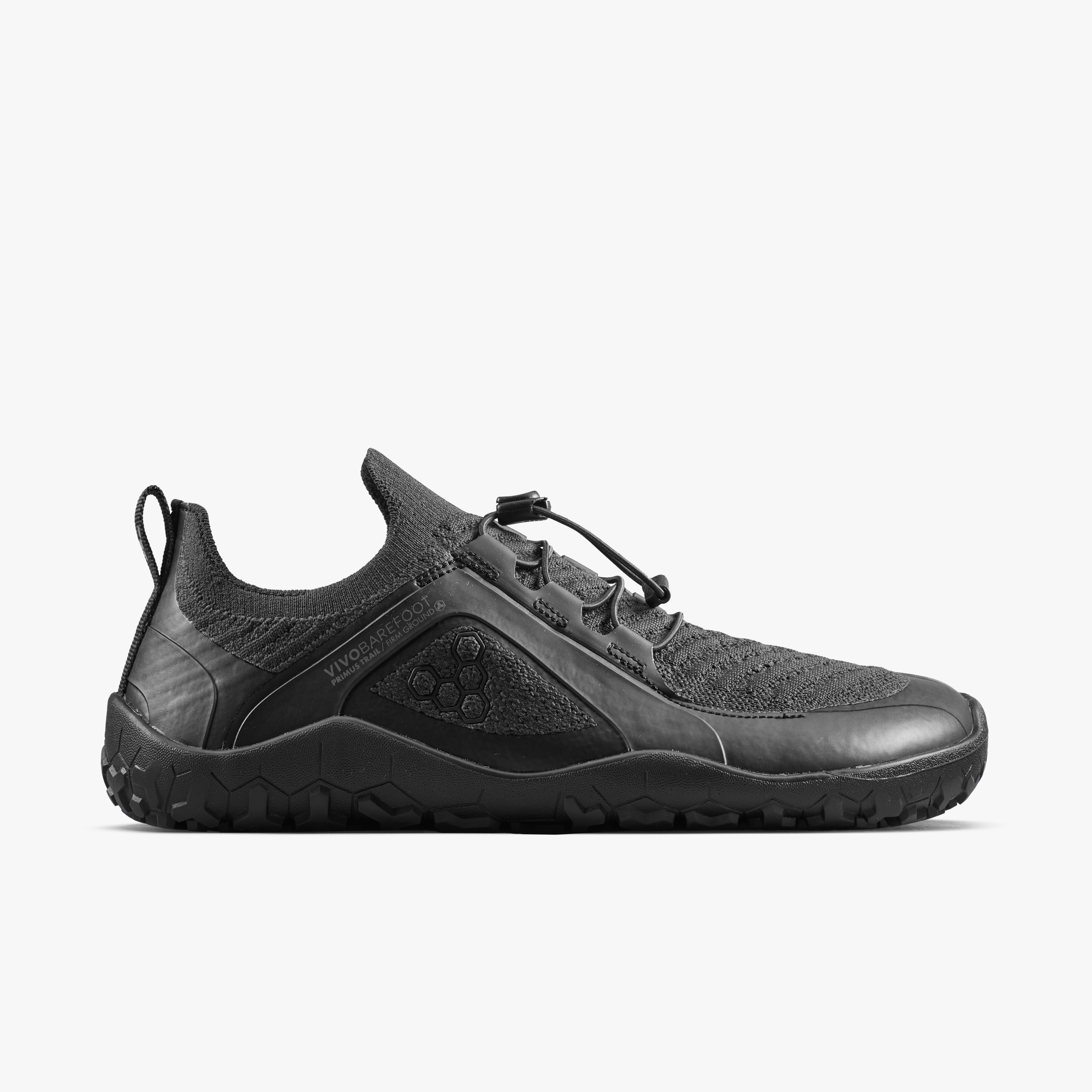 Vivobarefoot Primus Trail Knit FG Grounding Mens barfodssko til mænd i farven obsidian, yderside