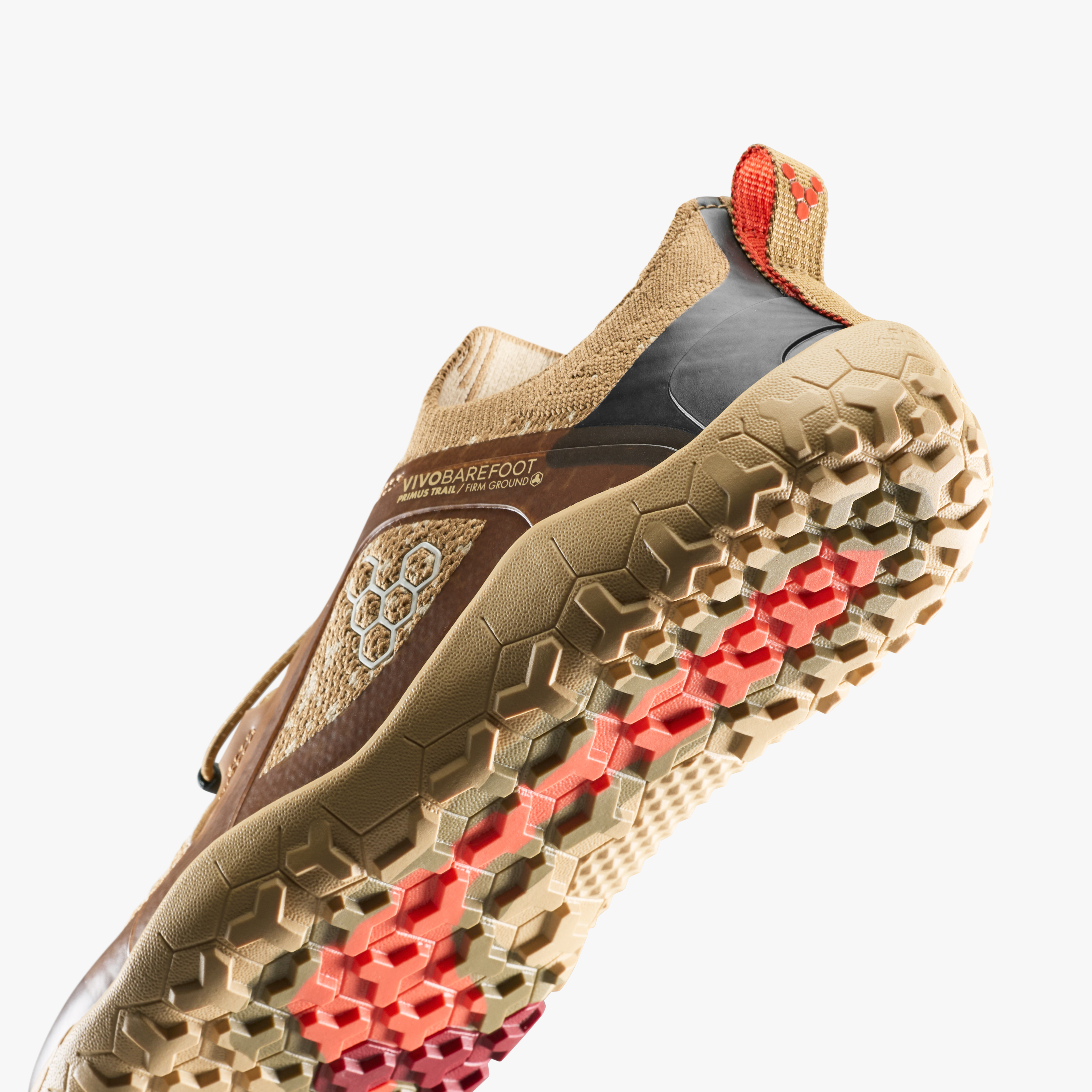 Vivobarefoot Primus Trail Knit FG Grounding Mens barfodssko til mænd i farven wood, nærbillede