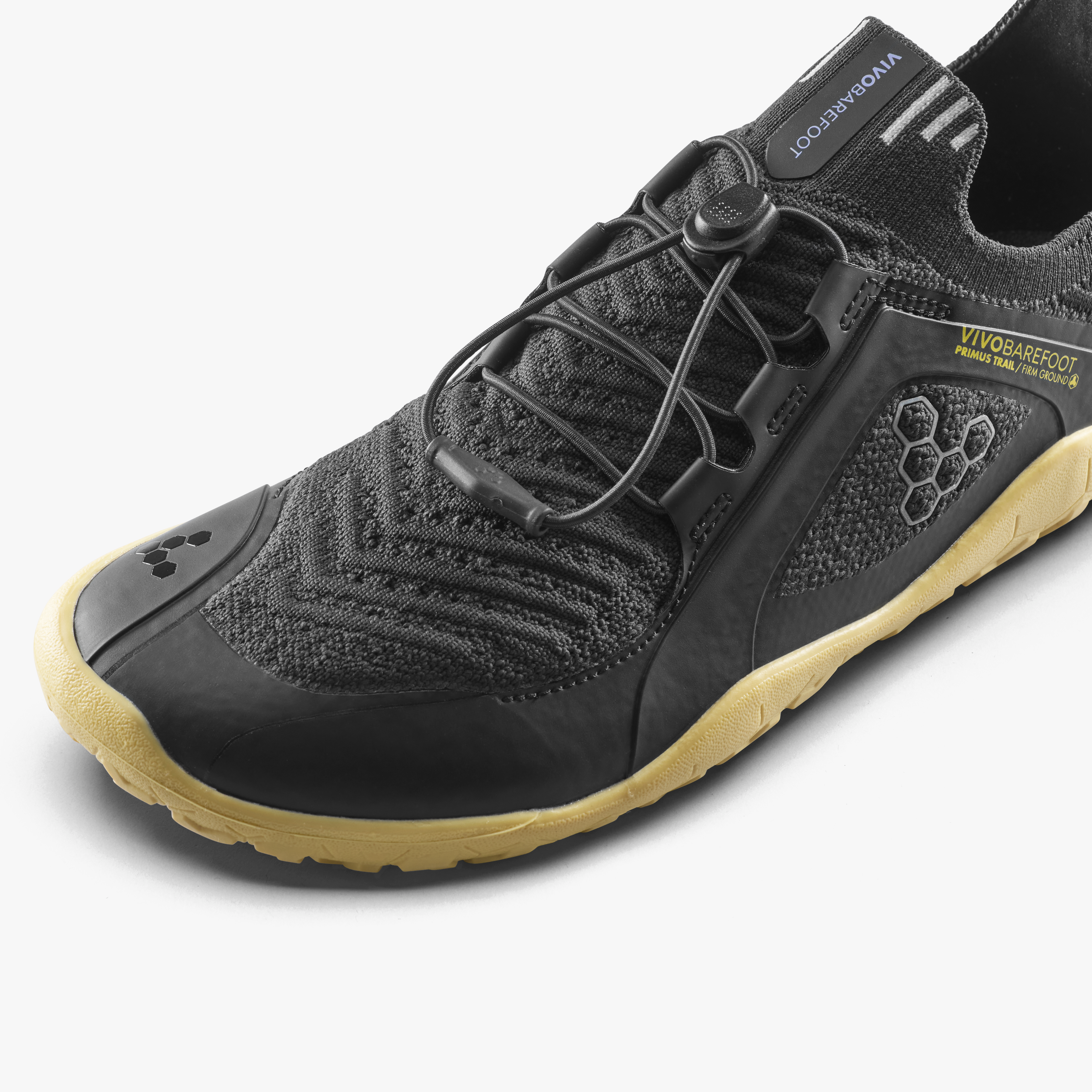 Vivobarefoot Primus Trail Knit FG Grounding Womens barfodssko til kvinder i farven purple heather, nærbillede