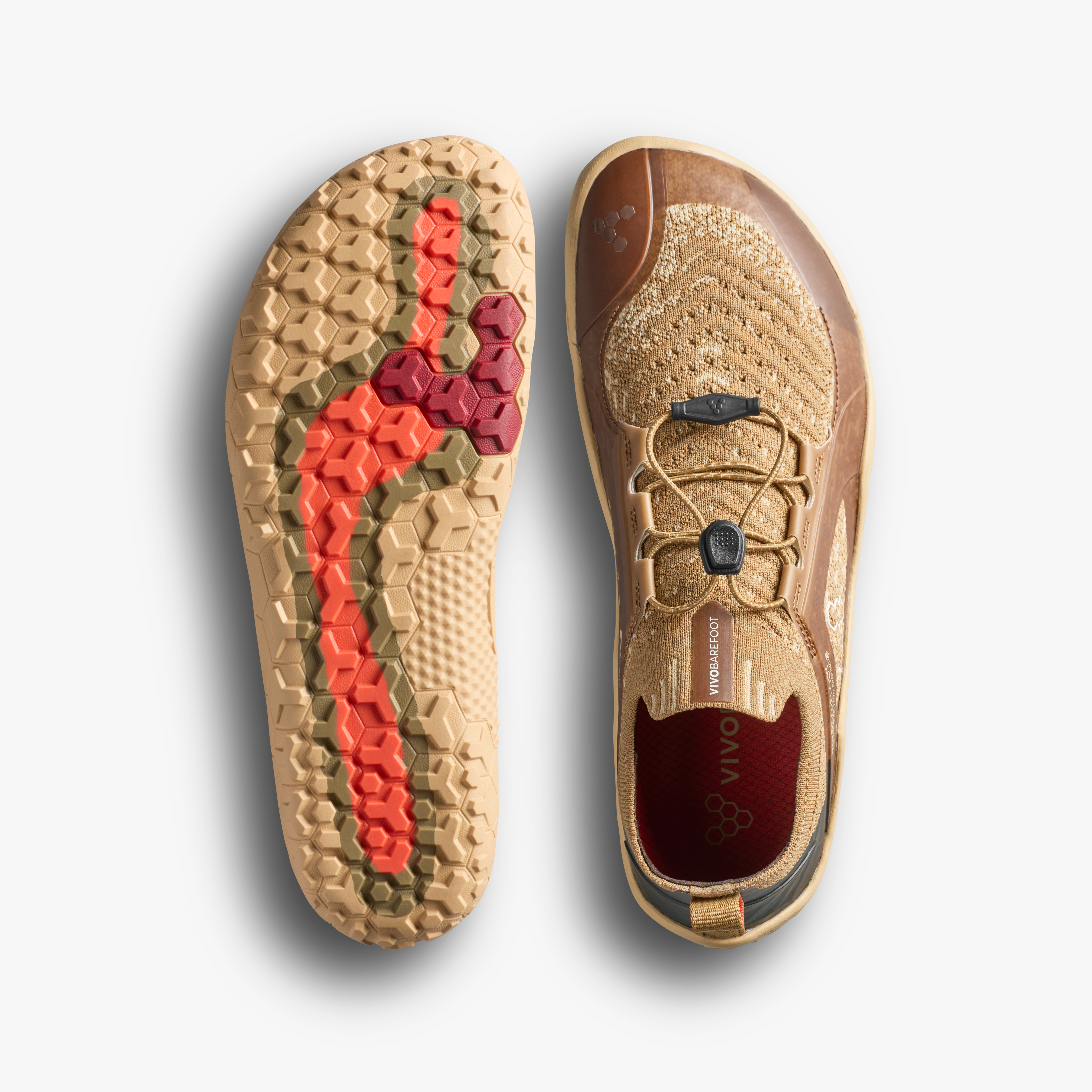 Vivobarefoot Primus Trail Knit FG Grounding Womens barfodssko til kvinder i farven wood, sål og top