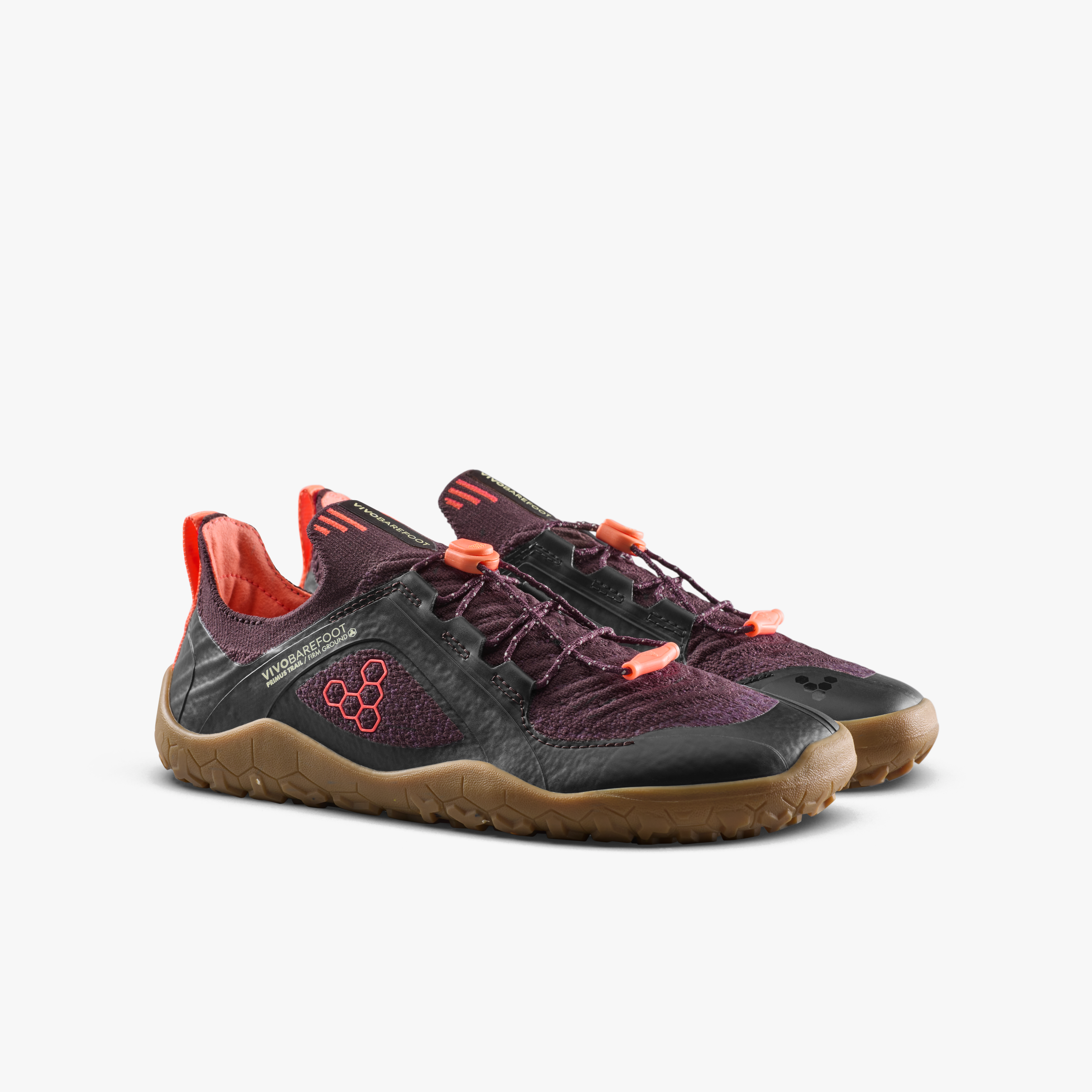 Vivobarefoot Primus Trail Knit FG Juniors barfodssko til børn i farven huckleberry/ molten lava, par