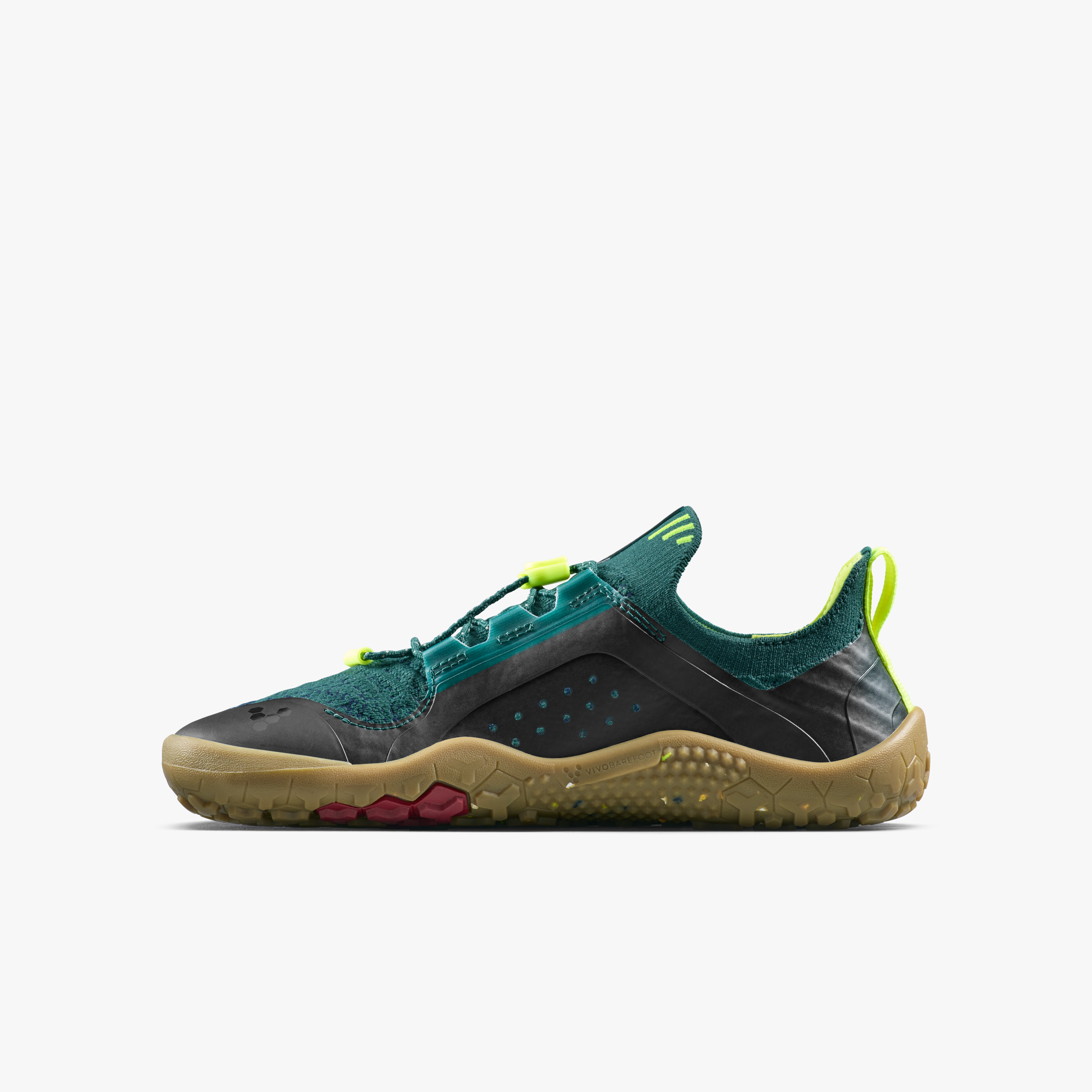Vivobarefoot Primus Trail Knit FG Juniors barfodssko til børn i farven shadow fern/ lemon zest, inderside