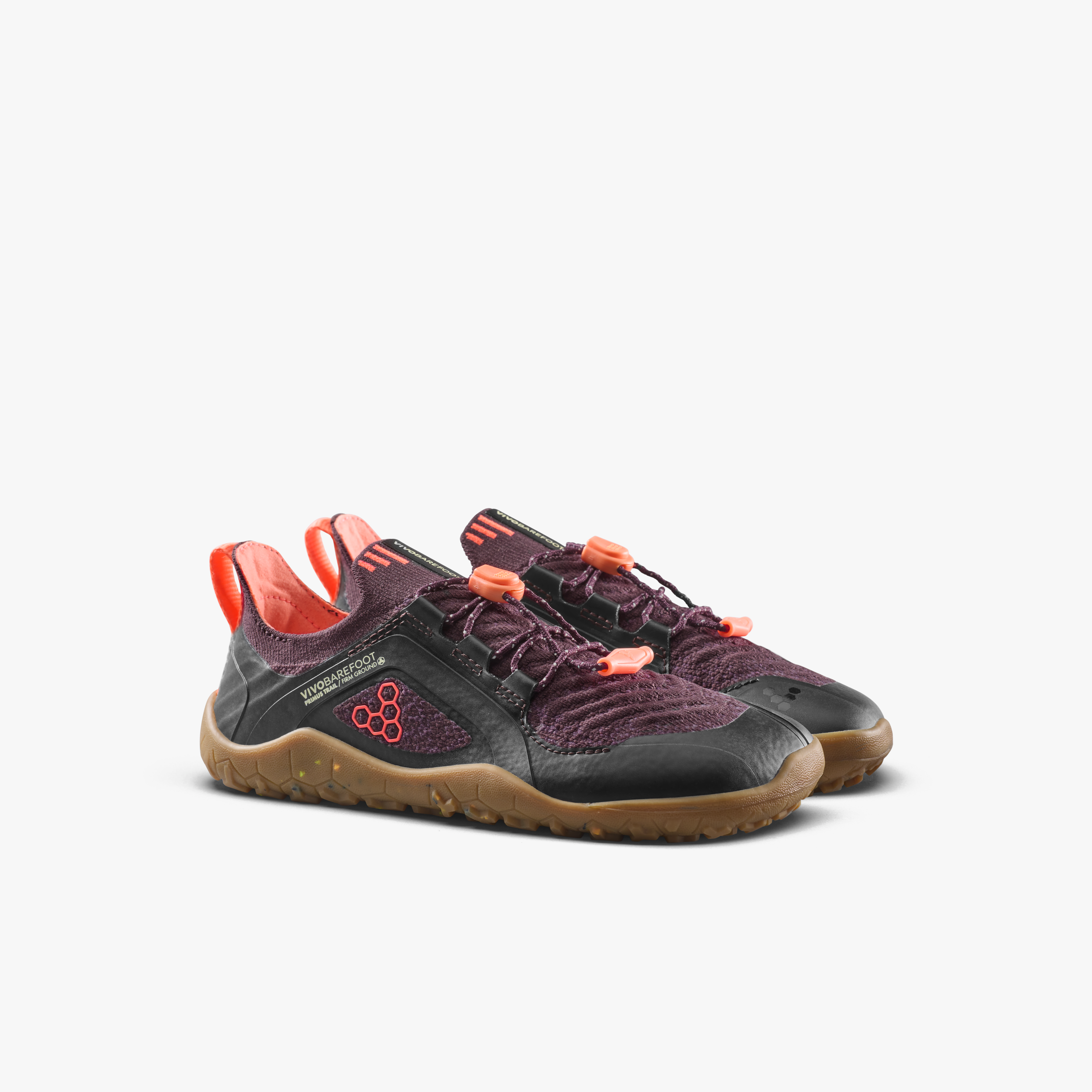 Vivobarefoot Primus Trail Knit FG Kids barfodssko til børn i farven huckleberry/ molten lava, par