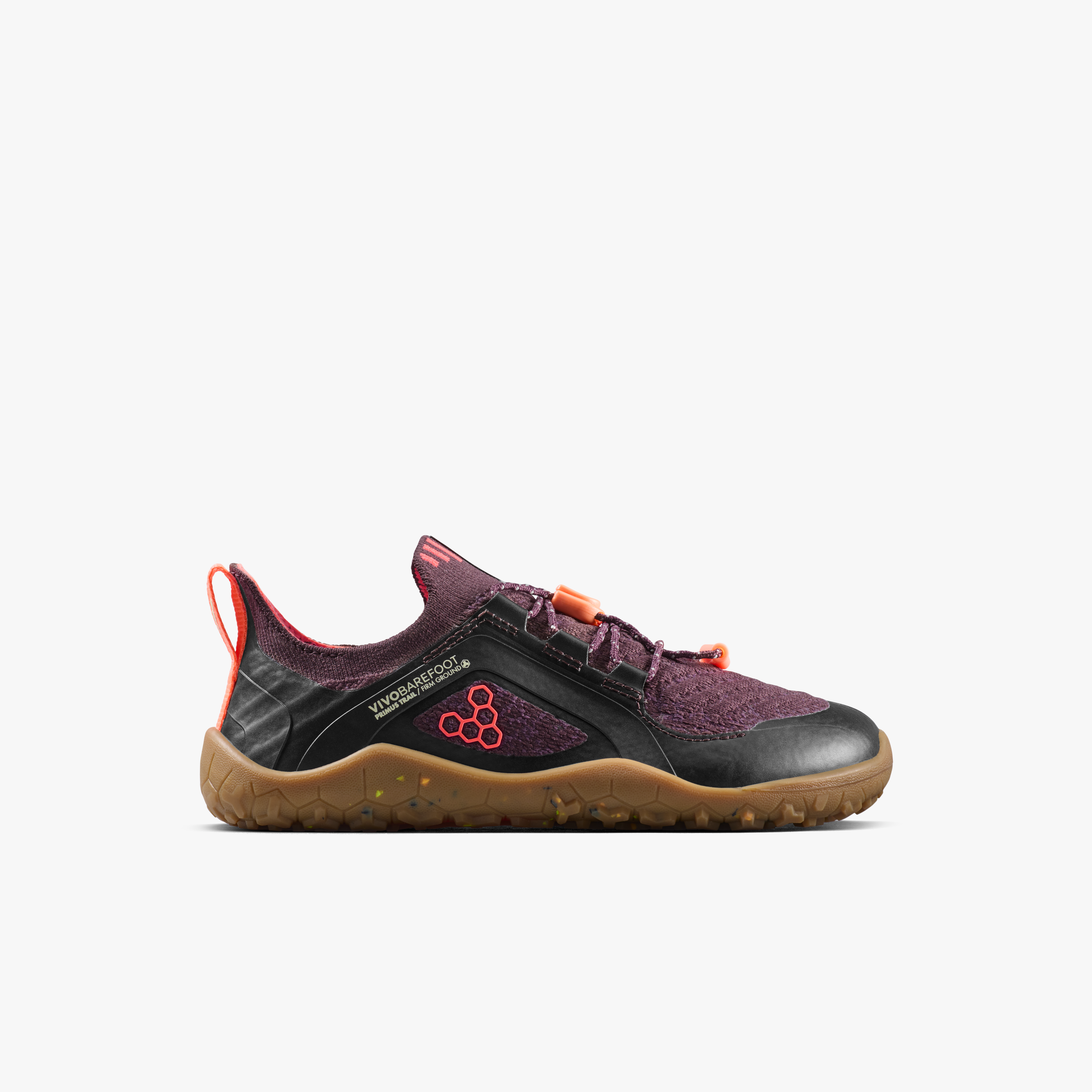 Vivobarefoot Primus Trail Knit FG Kids barfodssko til børn i farven huckleberry/ molten lava, yderside