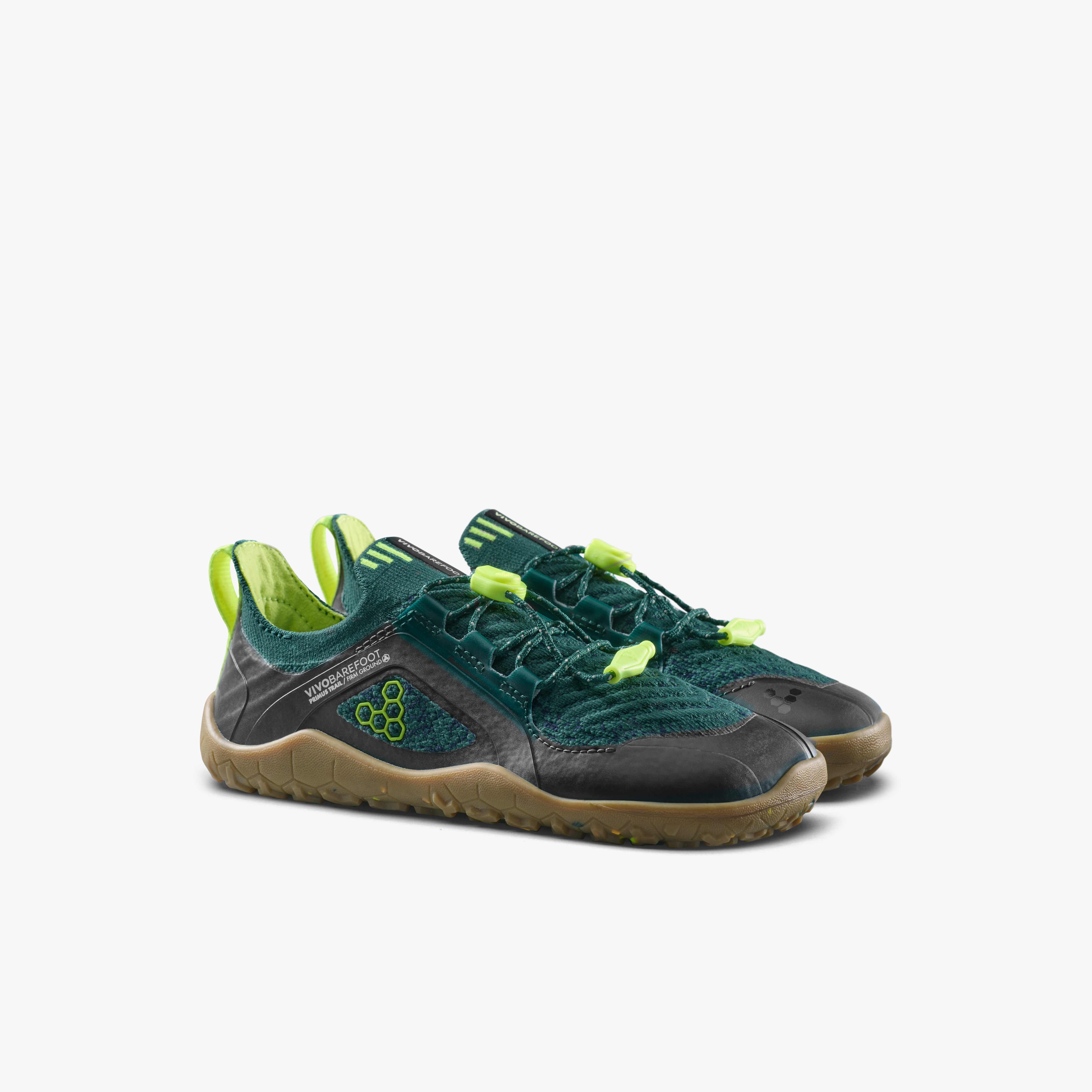 Vivobarefoot Primus Trail Knit FG Kids barfodssko til børn i farven shadow fern/ lemon zest, par