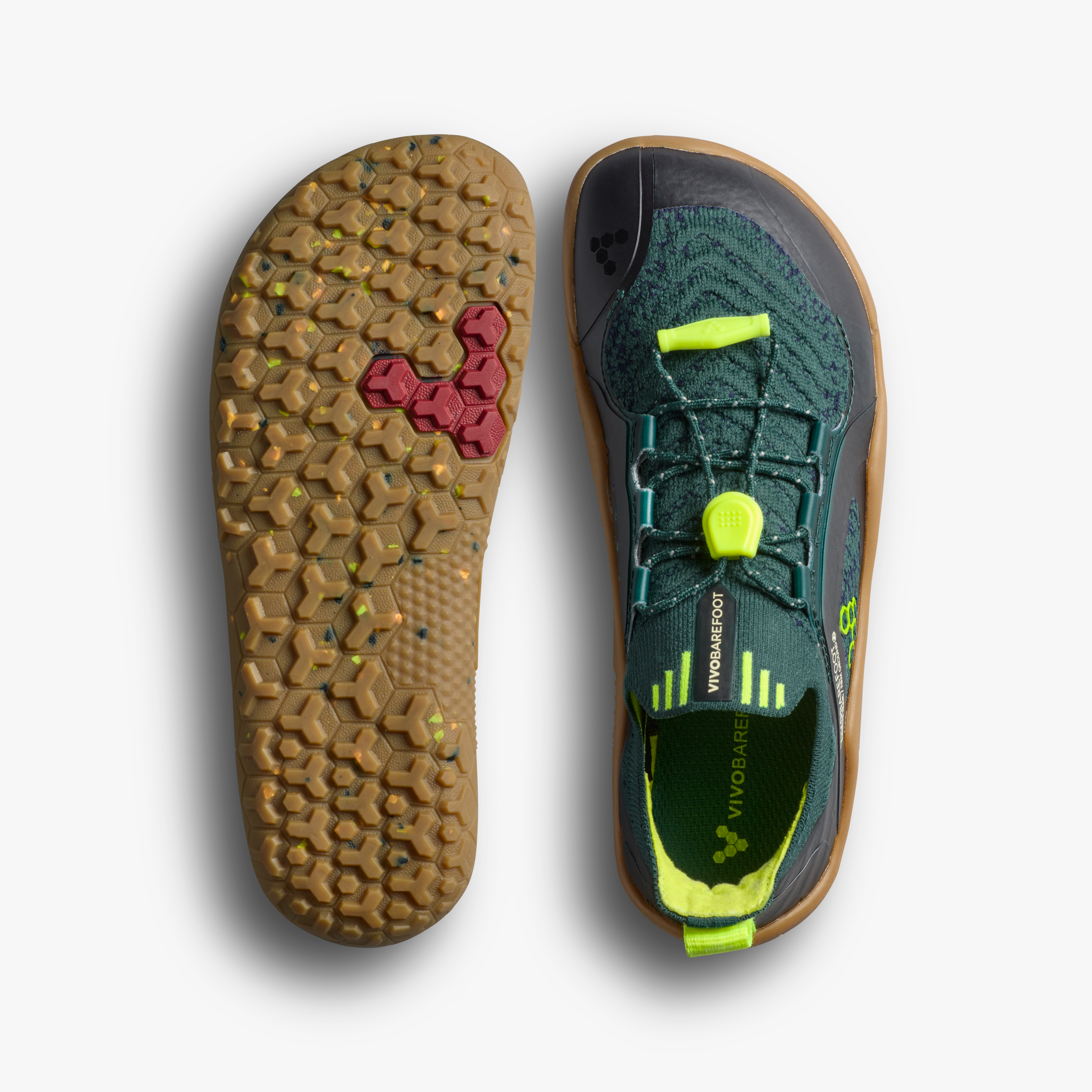 Vivobarefoot Primus Trail Knit FG Kids barfodssko til børn i farven shadow fern/ lemon zest, sål og top