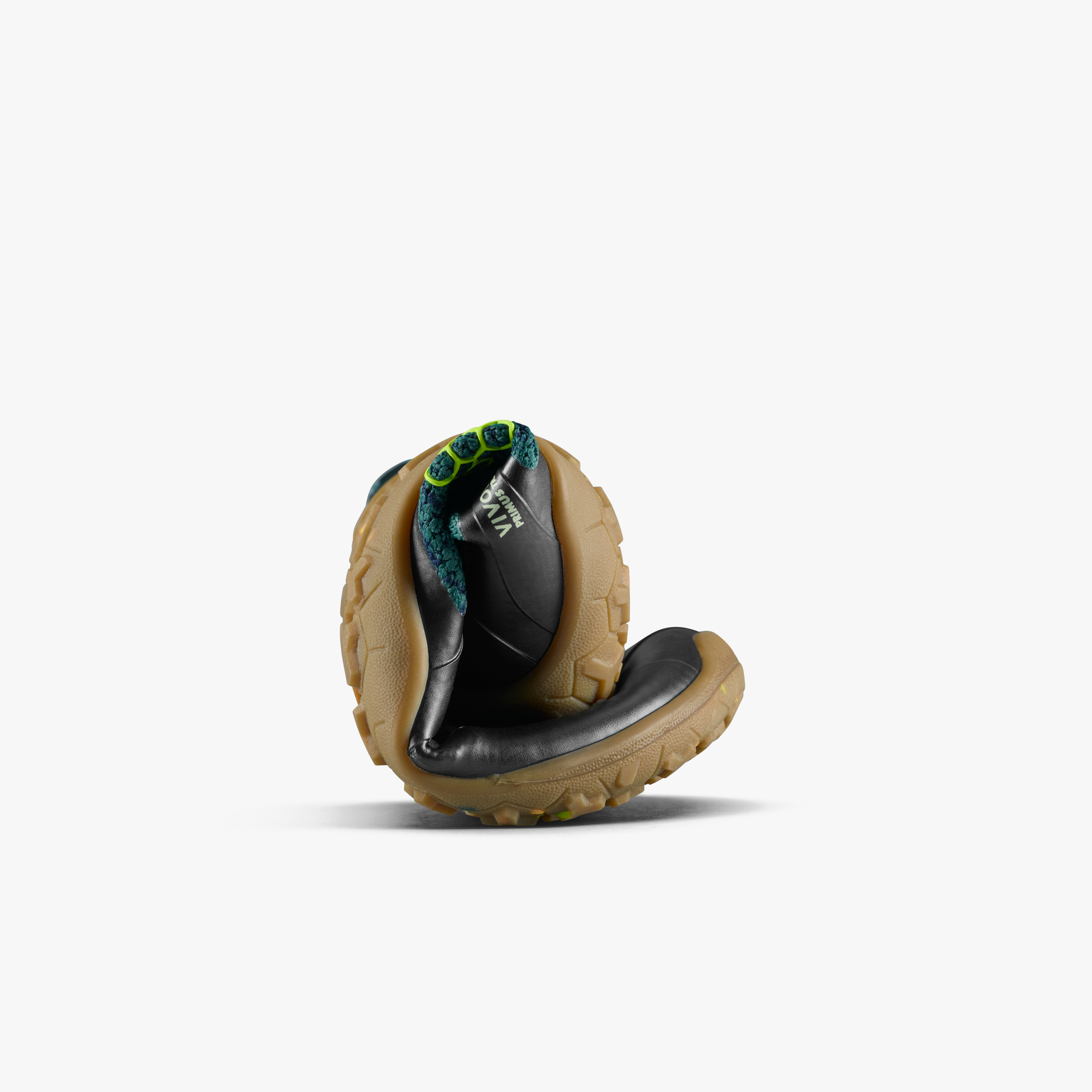 Vivobarefoot Primus Trail Knit FG Kids barfodssko til børn i farven shadow fern/ lemon zest, rullet