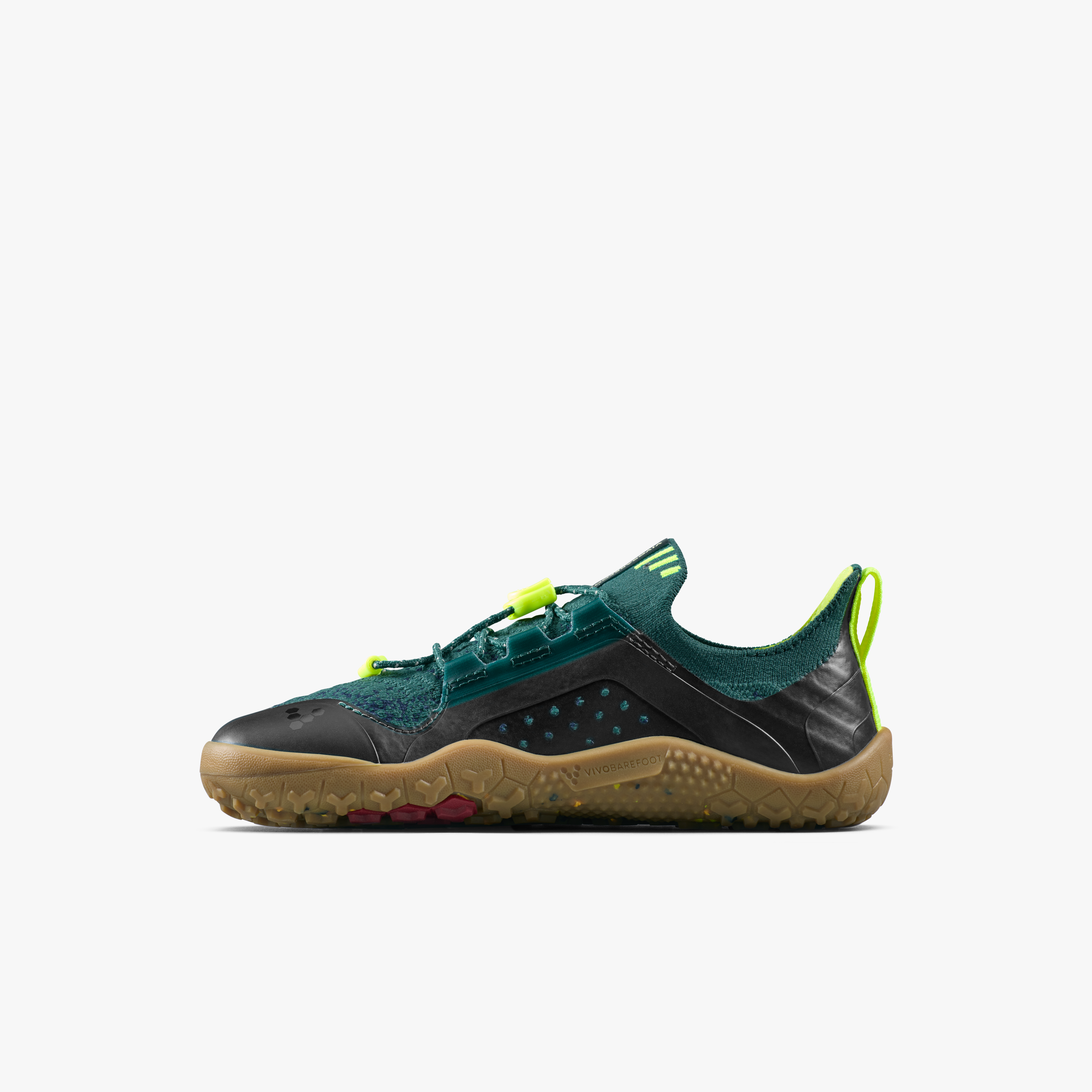 Vivobarefoot Primus Trail Knit FG Kids barfodssko til børn i farven shadow fern/ lemon zest, inderside