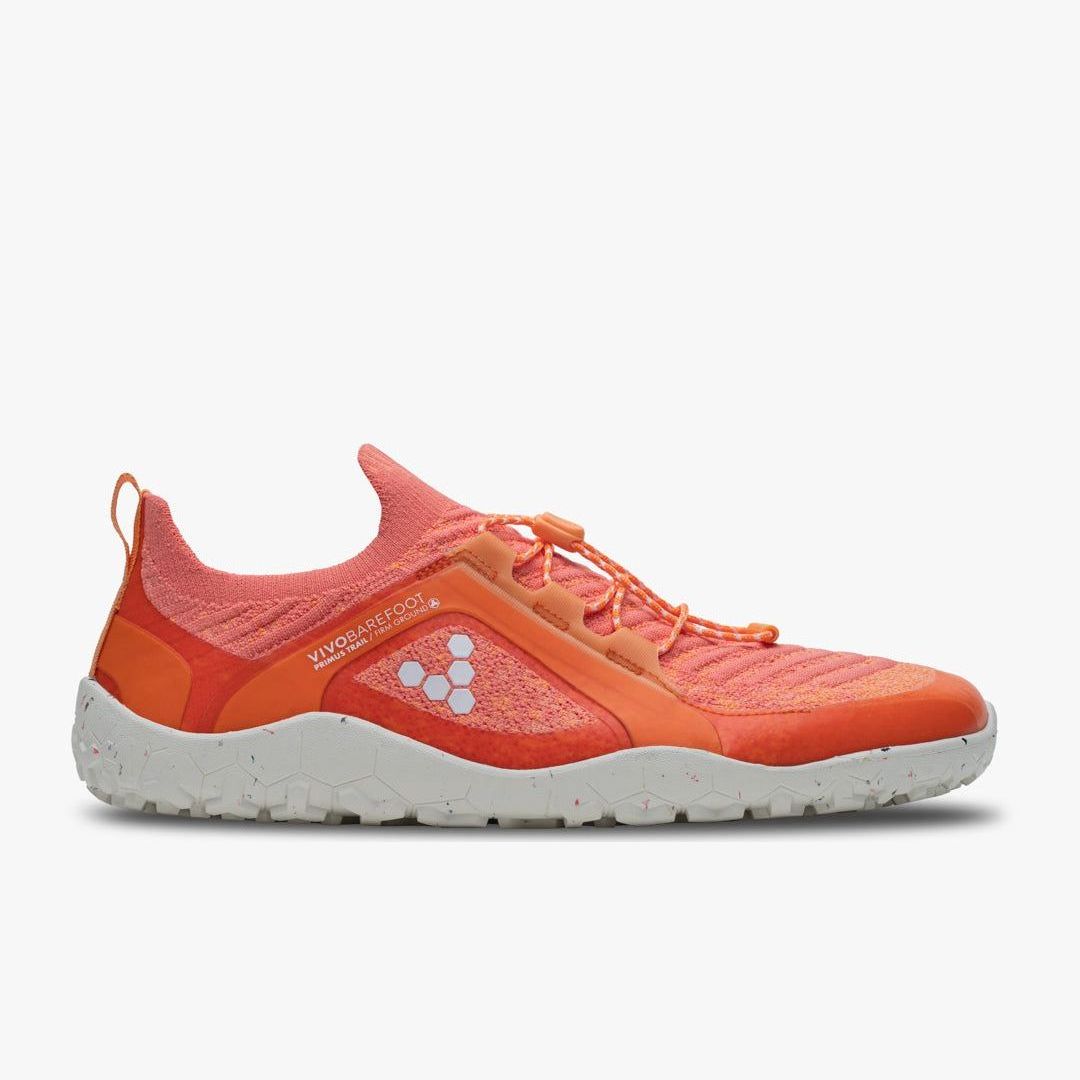 Vivobarefoot Primus Trail Knit FG Mens barfods trailsko til mænd i farven papaya, yderside