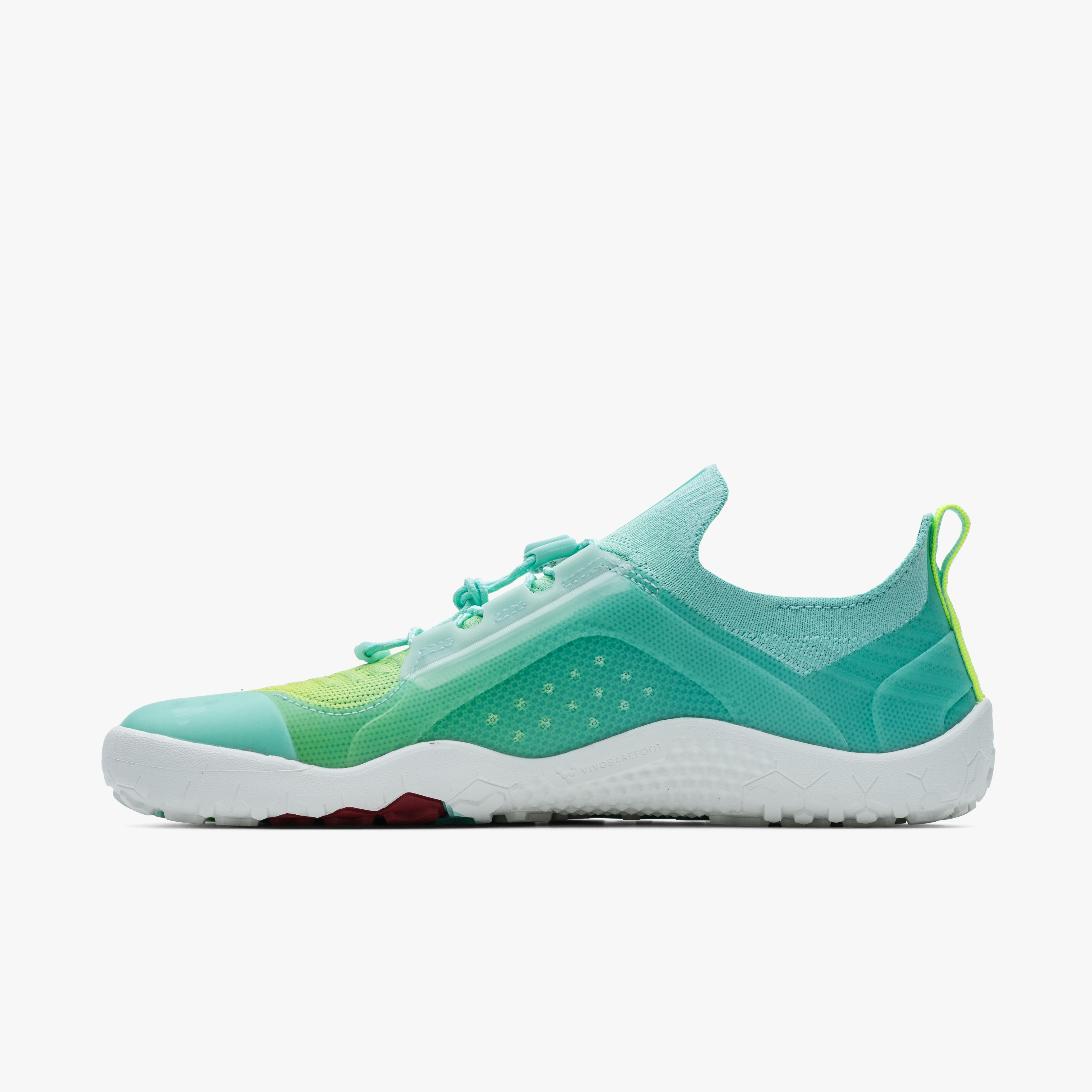 Vivobarefoot Primus Trail Knit FG Womens i farven Beach Glass, vist fra siden.