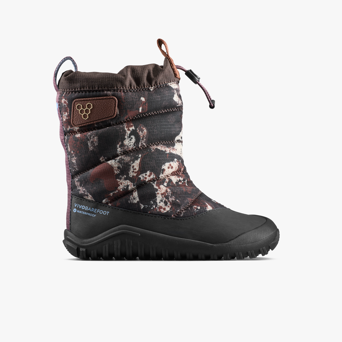 Vivobarefoot Tracker Boot AT Preschool barfodsstøvle til børn i Mole Print, set fra ydersiden