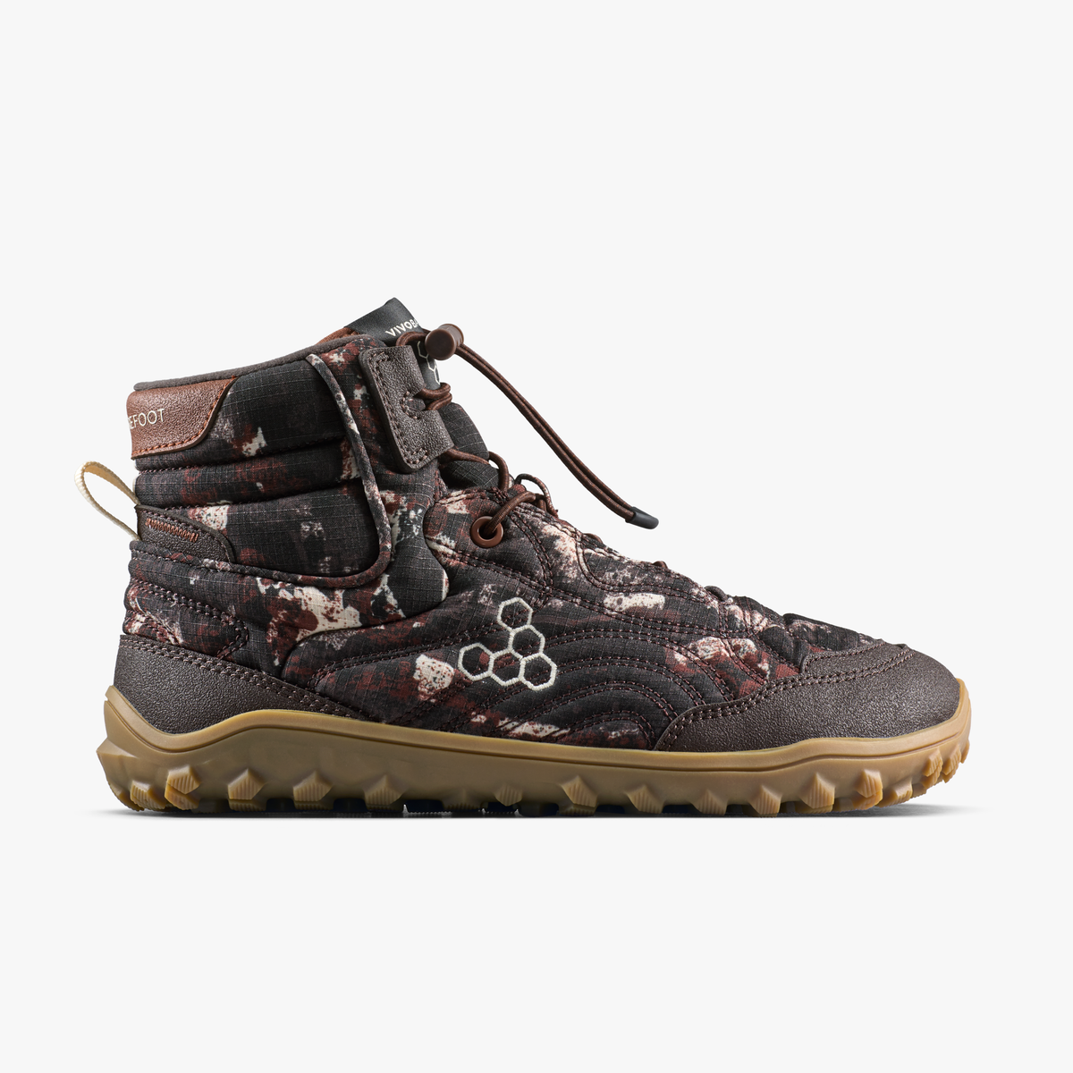 Vivobarefoot Tracker Tova Mid barfodsstøvle til kvinder i Mole Print set fra ydersiden