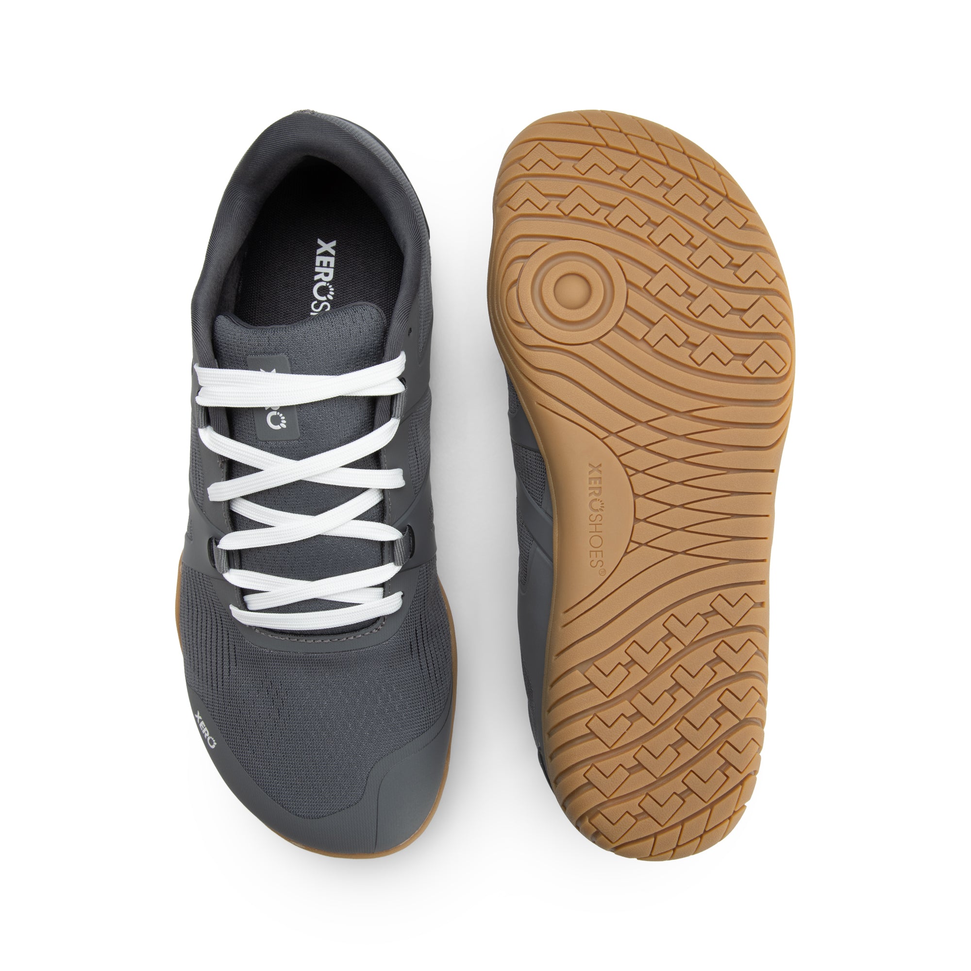 Xero Shoes 360 Rally barfodssko til herre i farven Steel Gray, set ovenfra og fra sålen