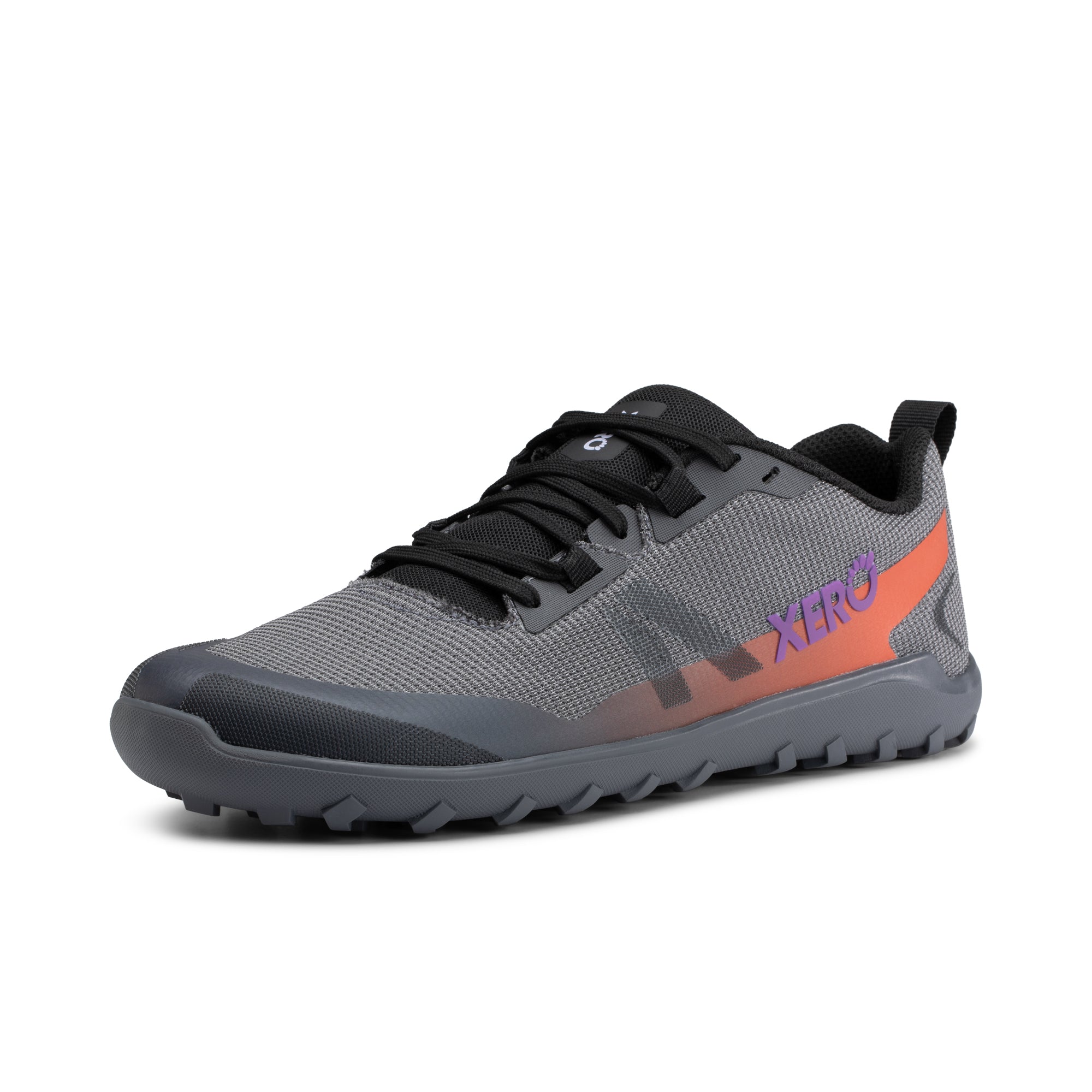 Xero Shoes Mesa Summit barfodssko til dame i farven Asphalt / Multi, set skråt forfra
