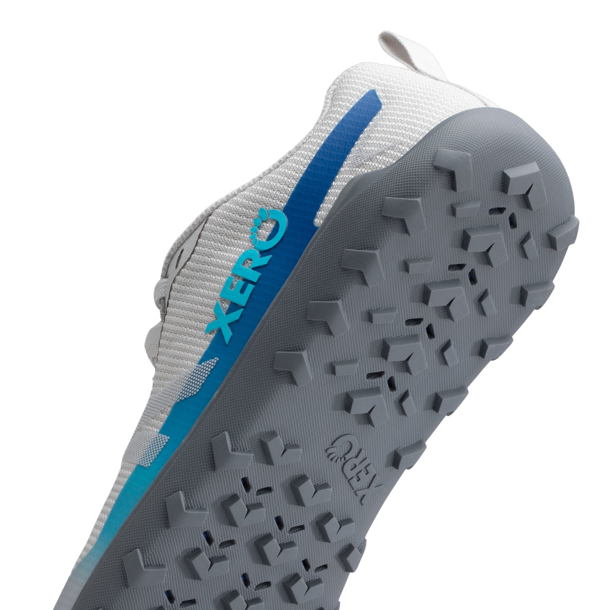 Xero Shoes Mesa Summit barfodssko til dame i farven Lunar / Xero Blue, detalje af hælen