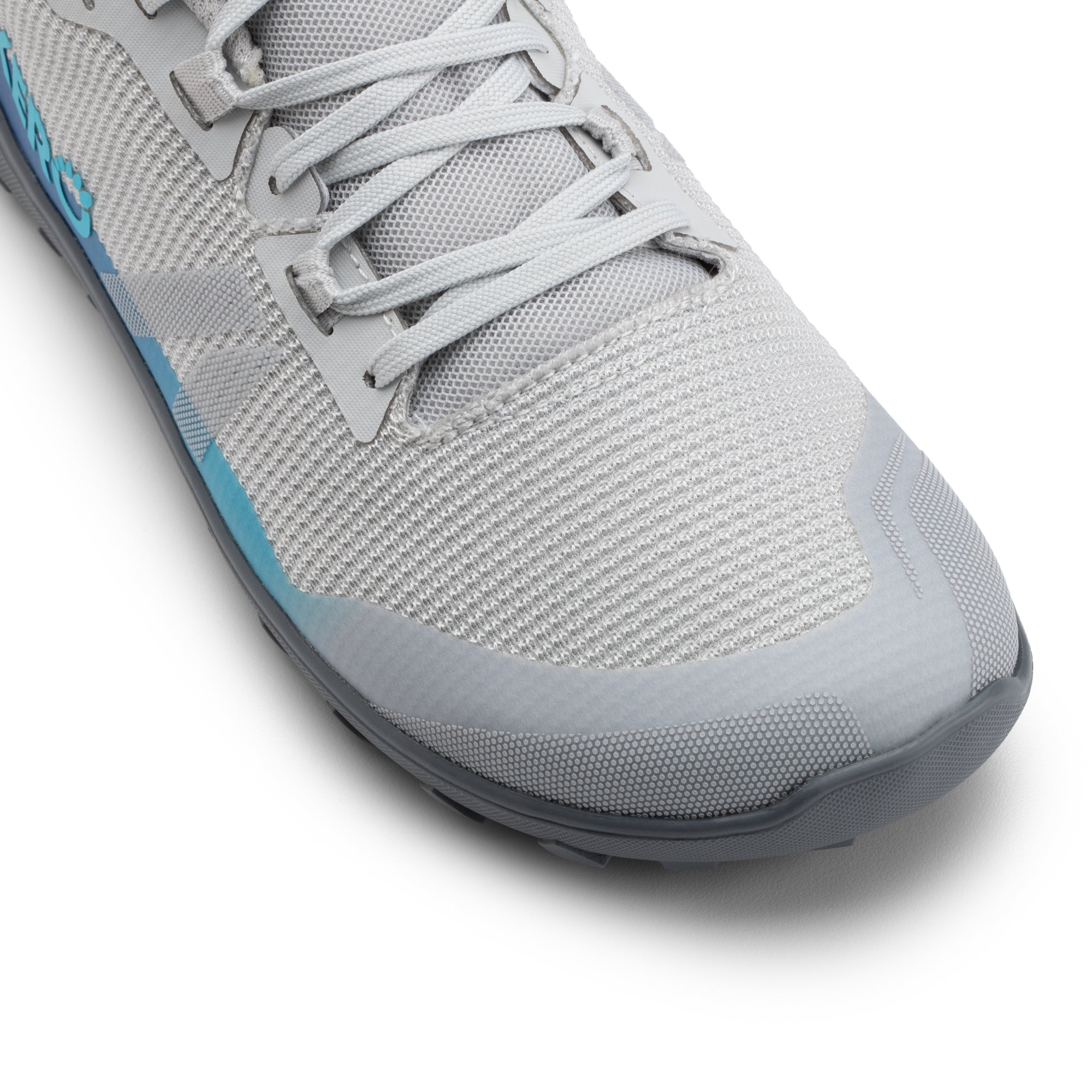 Xero Shoes Mesa Summit barfodssko til dame i farven Lunar / Xero Blue, detalje af tåkassen