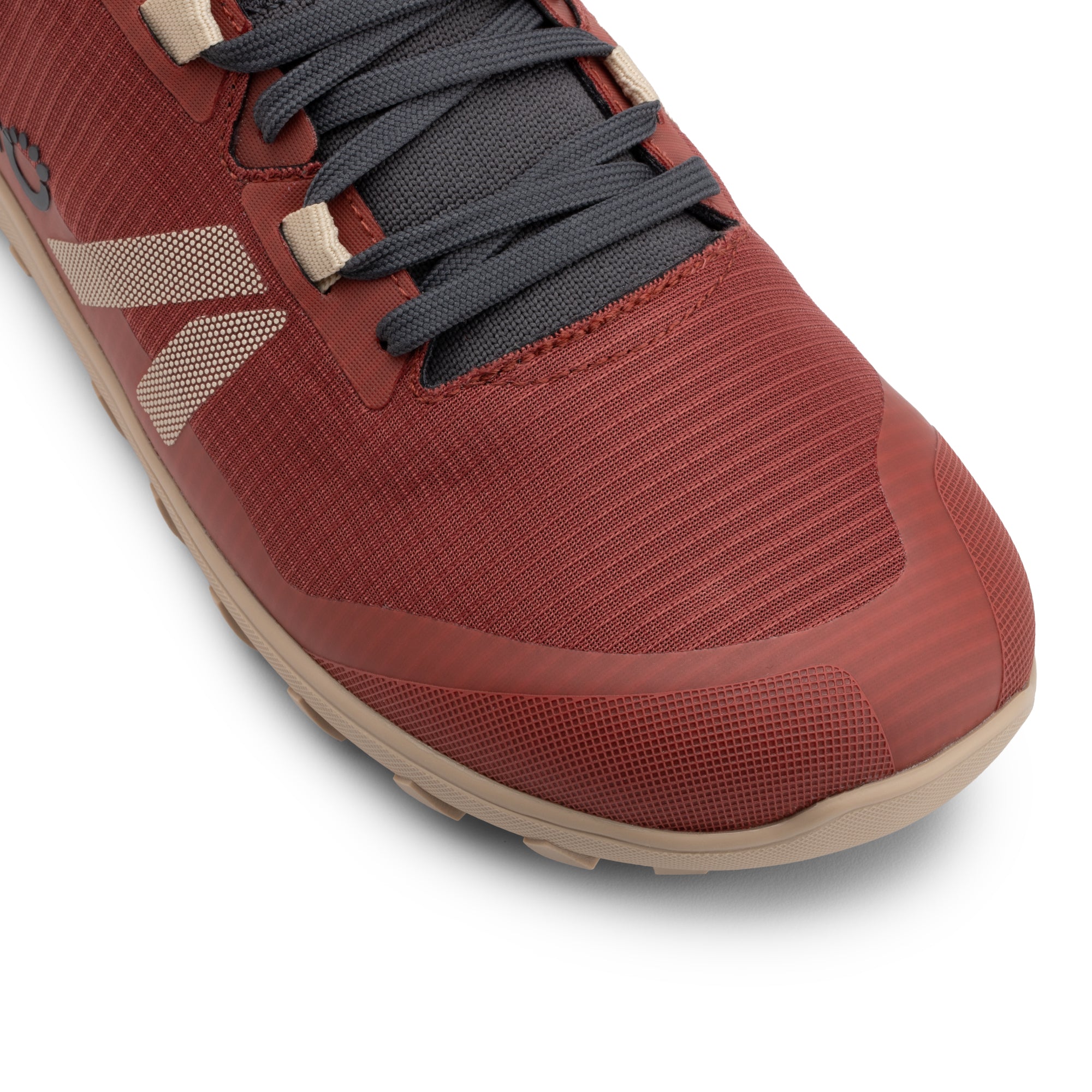 Xero Shoes Mesa Summit WP barfodssko til dame i farven Burnt Brick, detalje af tåkassen