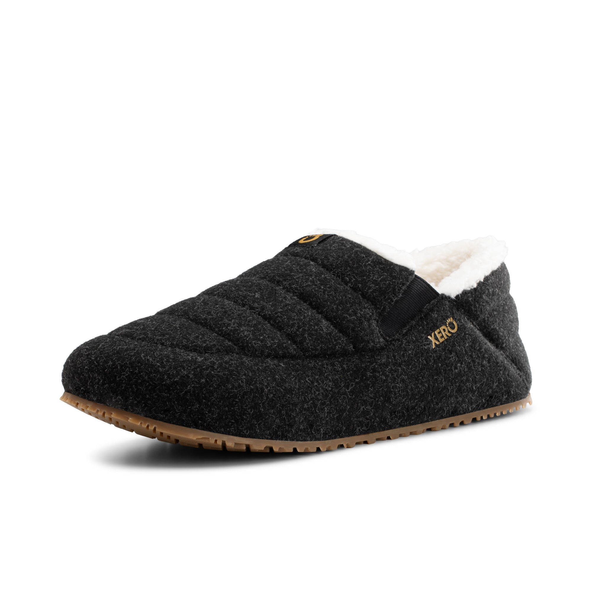 Xero Shoes Pagosa Cozy hjemmesko til herre i farven Asphalt, set skråt forfra