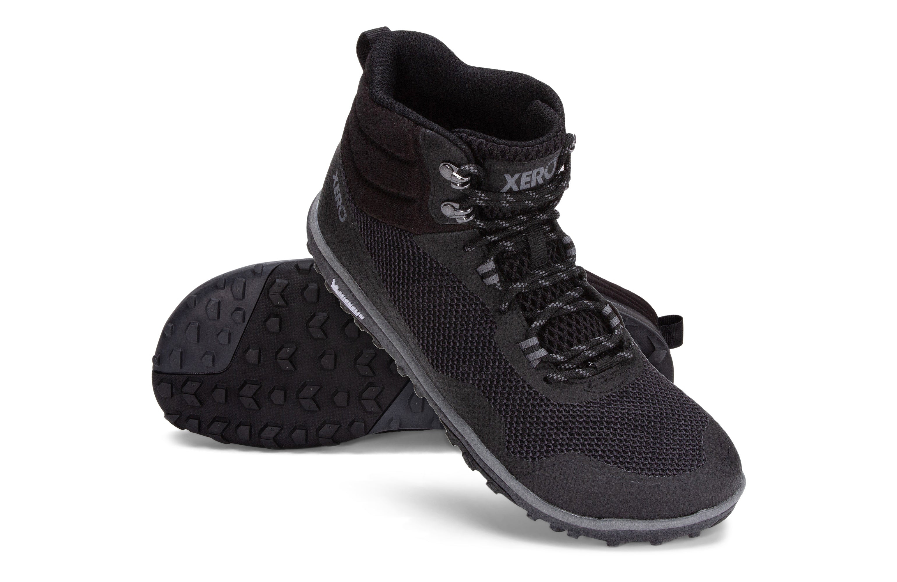 Xero Shoes Scrambler Mid Mens barfods lette vandrestøvler til mænd i farven black, par