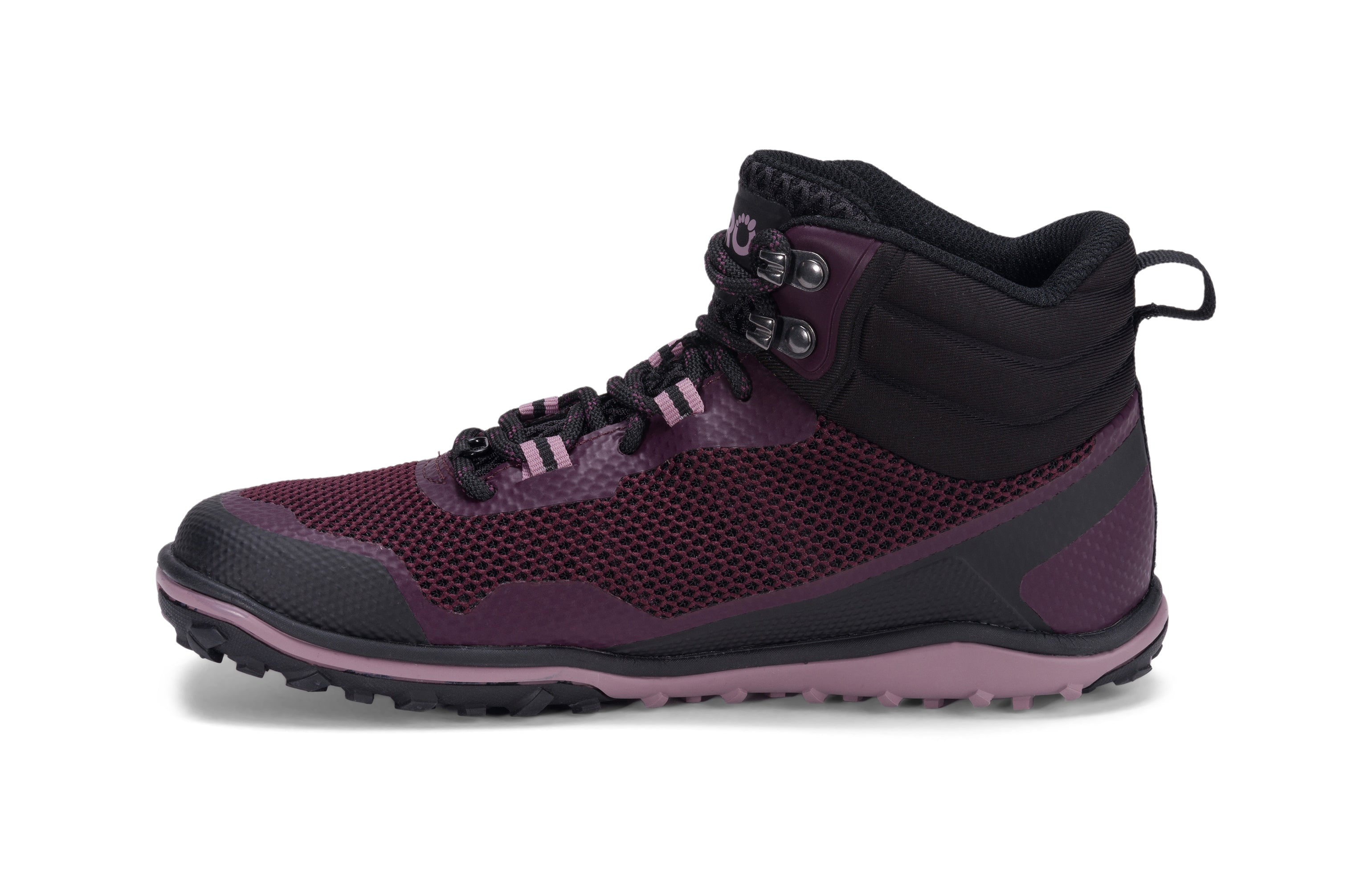 Xero Shoes Scrambler Mid Womens barfods lette vandrestøvler til kvinder i farven black / fig, inderside