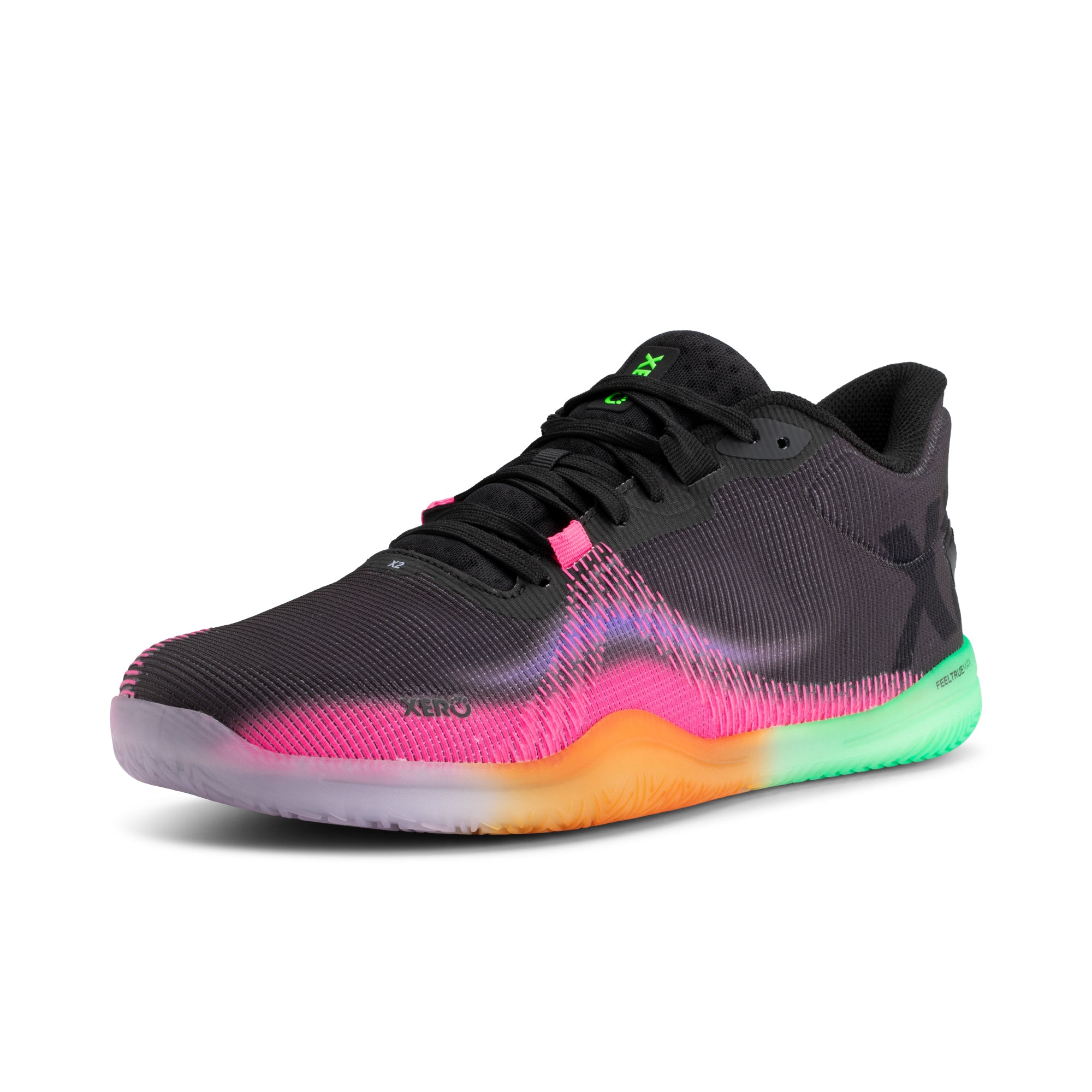 Xero Shoes X2 barfodssko til herre i farven Black / Neon Multi, set skråt forfra