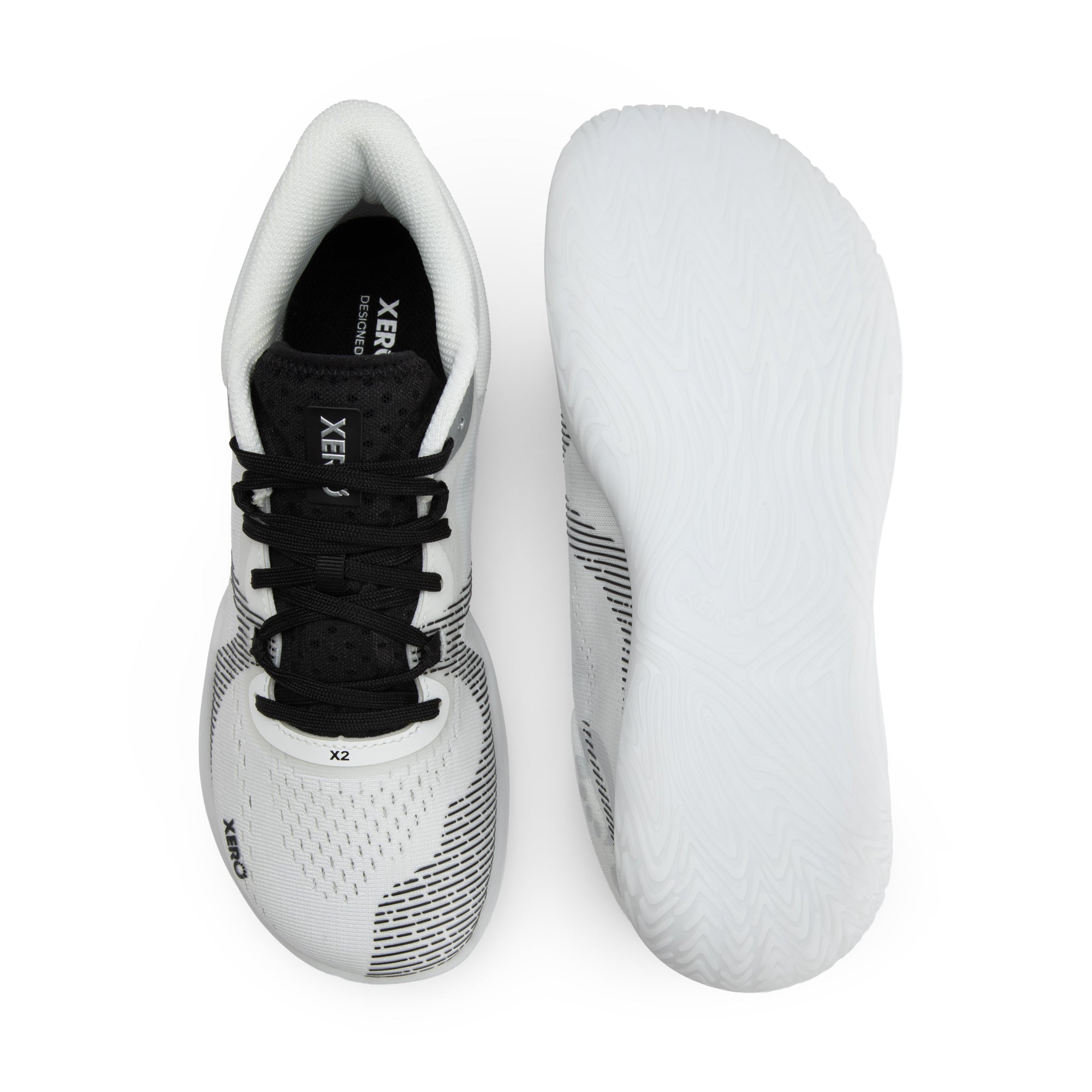 Xero Shoes X2 barfodssko til herre i farven White, set ovenfra og fra sålen