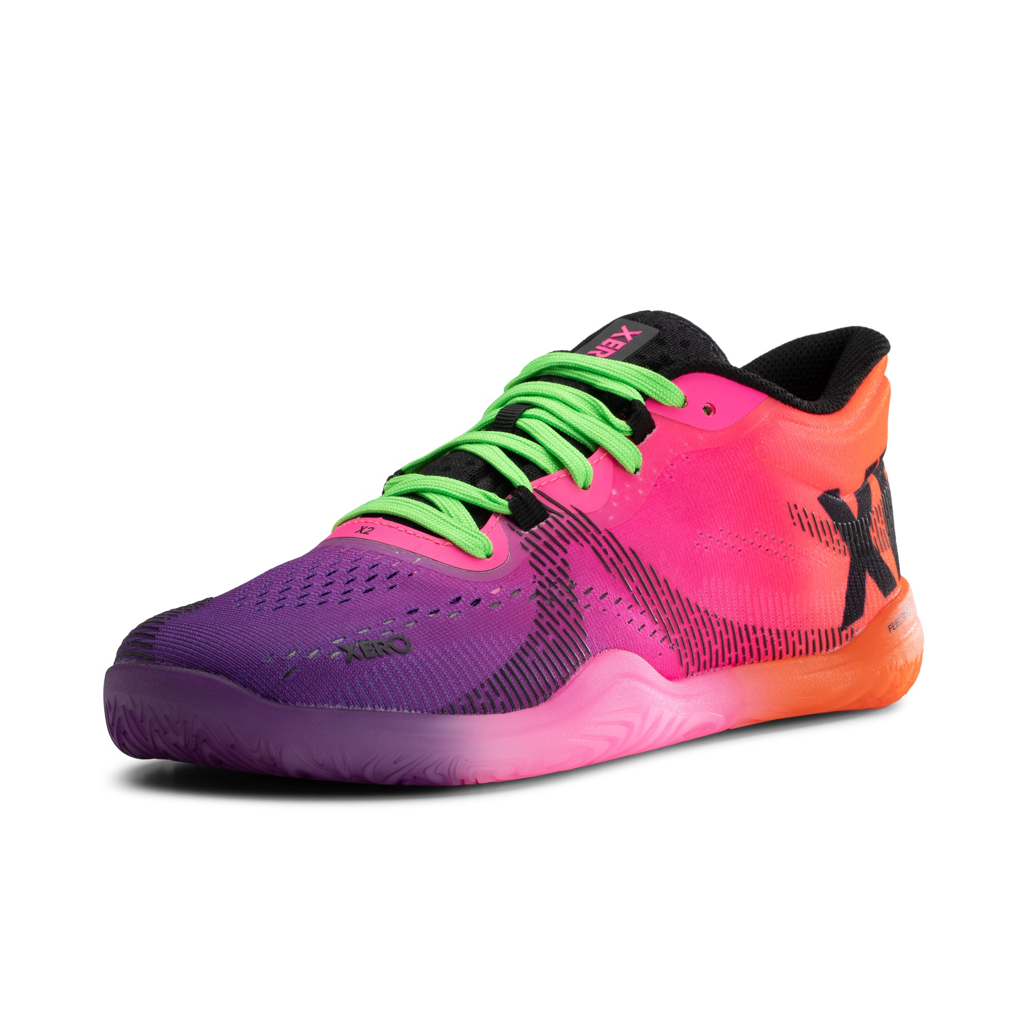 Xero Shoes X2 barfodssko til dame i farven Vivid Purple / Neon Multi, set skråt forfra
