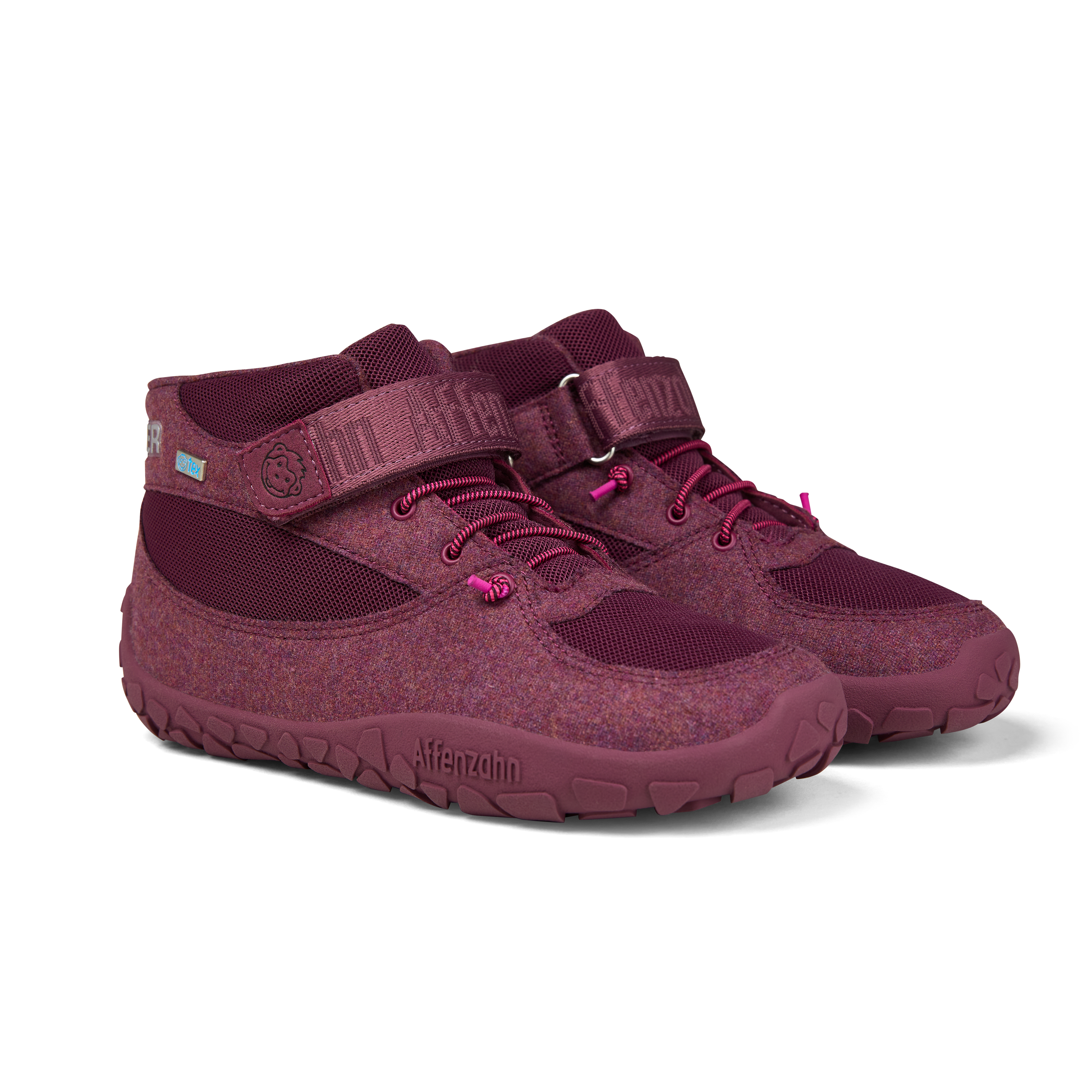 Affenzahn Winter Sneaker Wool Dreamer barfods uld overgangssko til børn i farven berry, par