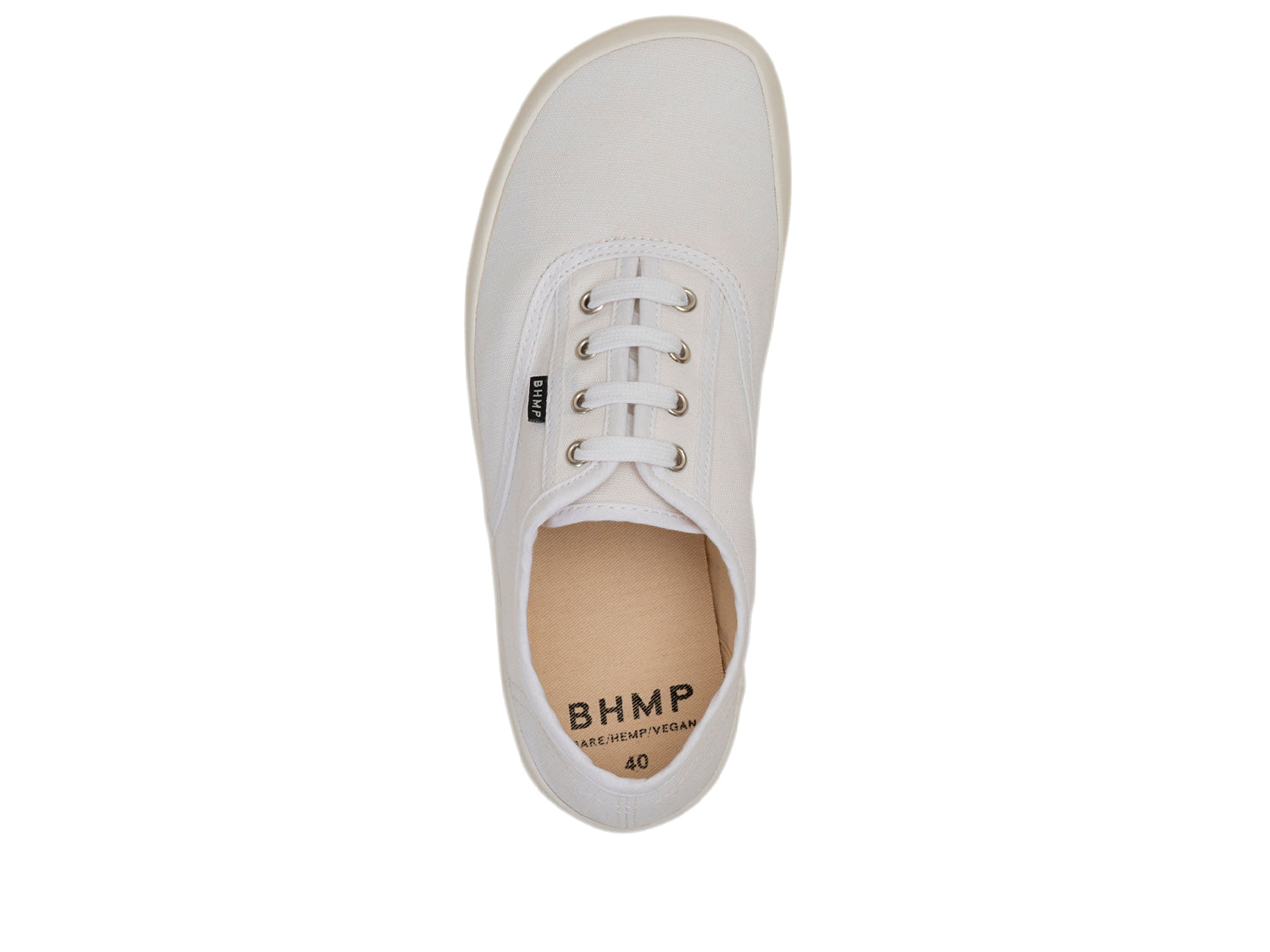 Bohempia Kolda barfods canvas sneakers til kvinder og mænd i farven white, top