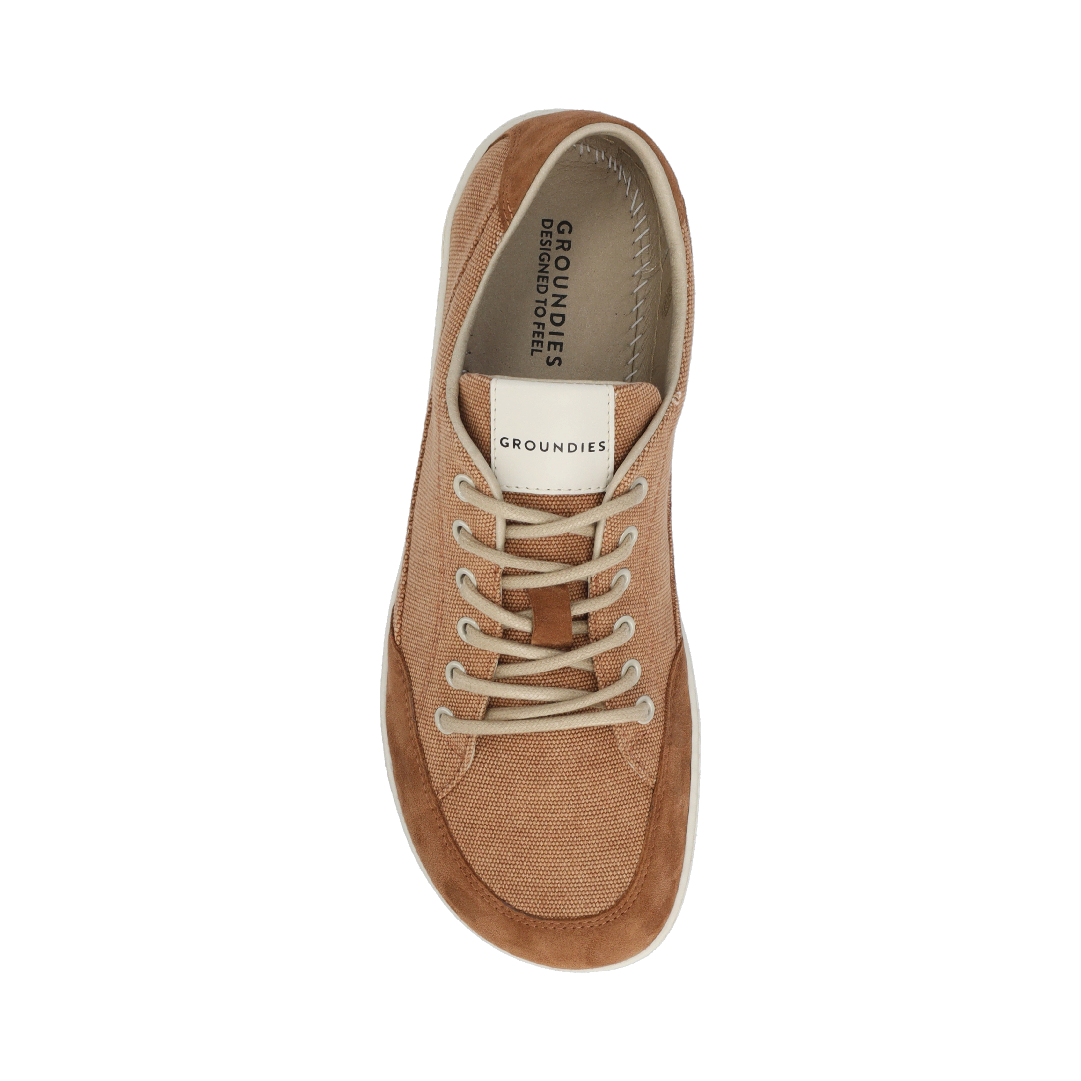 Groundies Amsterdam Women barfods sneaker til kvinder i farven camel, top