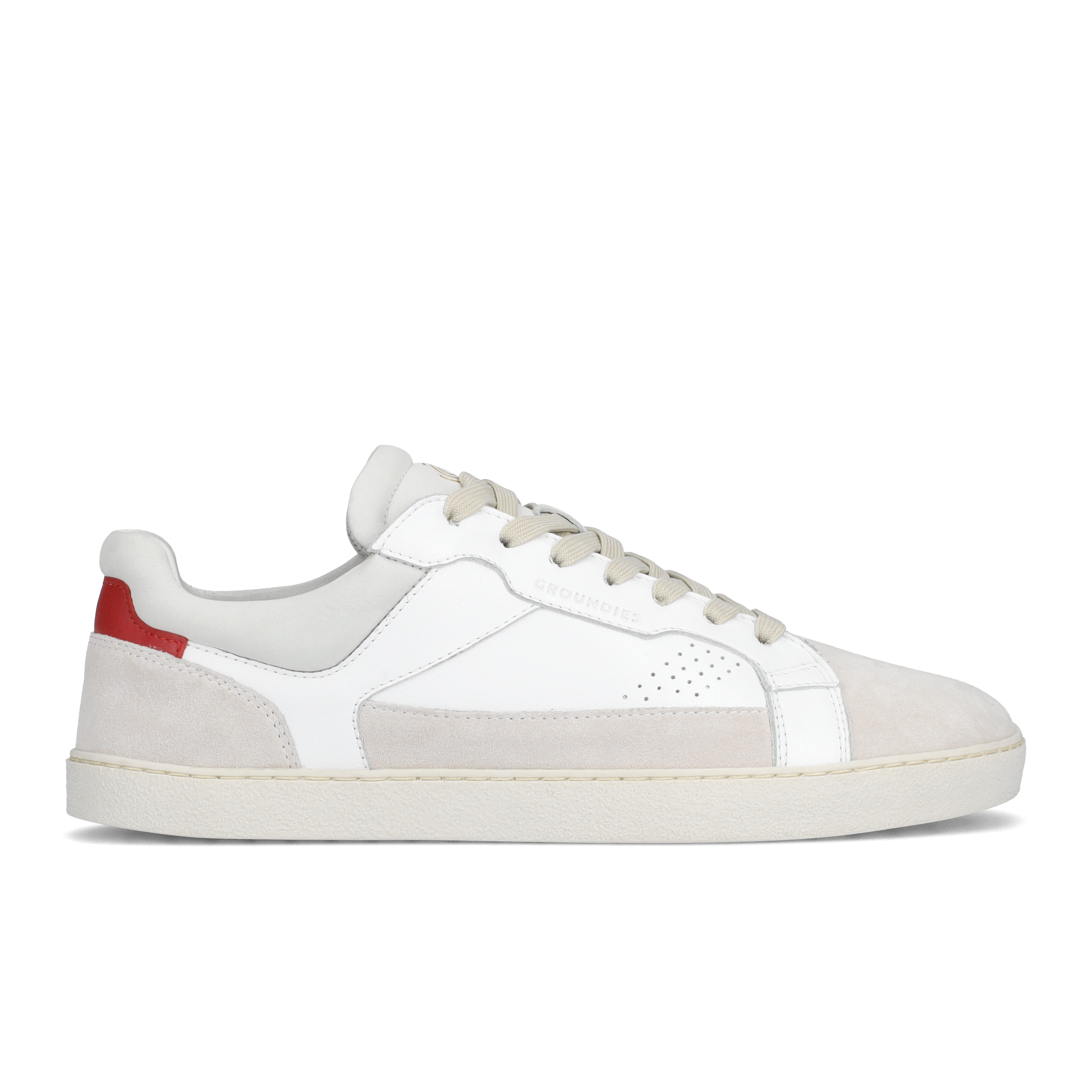 Groundies Court Women barfods sneakers til kvinder i farven white / red, yderside