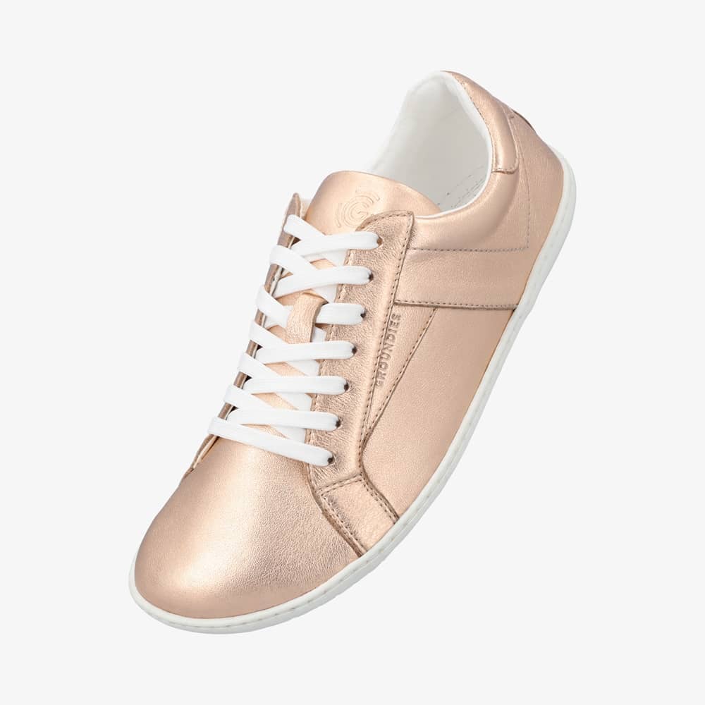 Groundies Melbourne Leather Women barfods sneakers til kvinder i farven metallic rose, vinklet