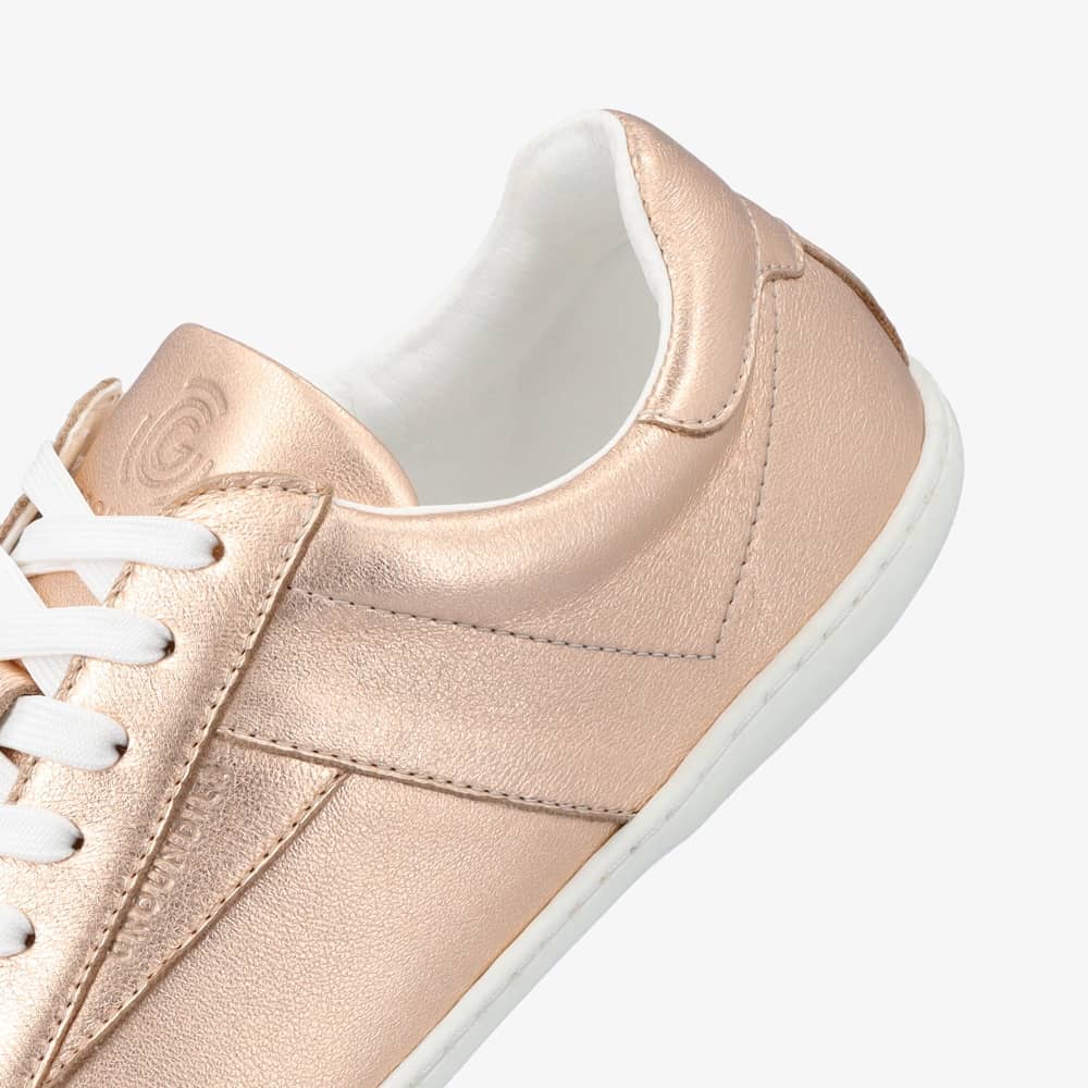 Groundies Melbourne Leather Women barfods sneakers til kvinder i farven metallic rose, detalje