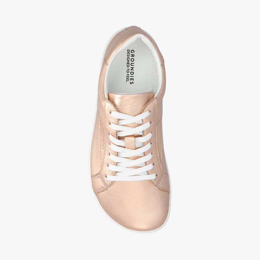 Groundies Melbourne Leather Women barfods sneakers til kvinder i farven metallic rose, top