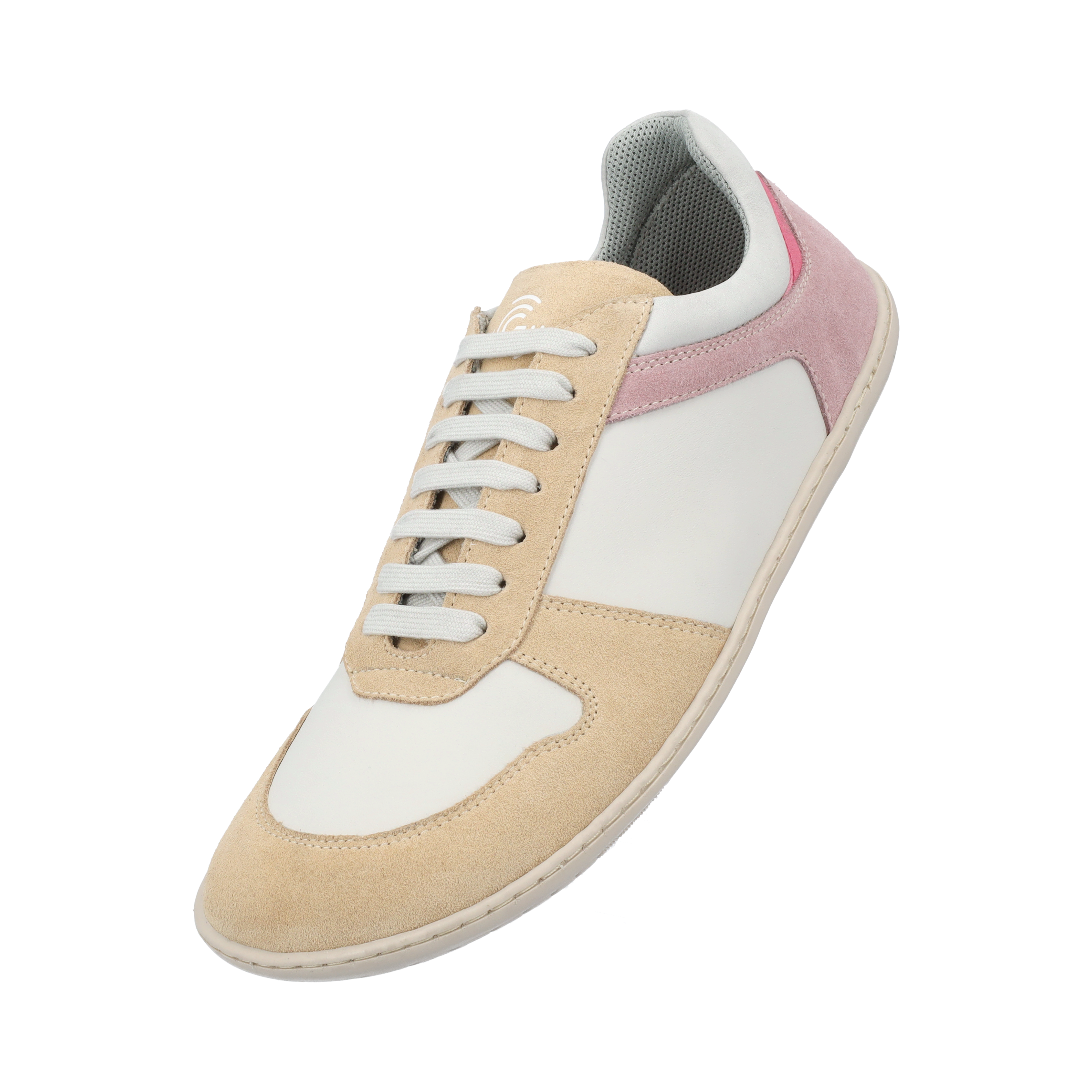 Groundies Orlando Women barfods sneakers til kvinder i farven off-white / beige / pink, vinklet