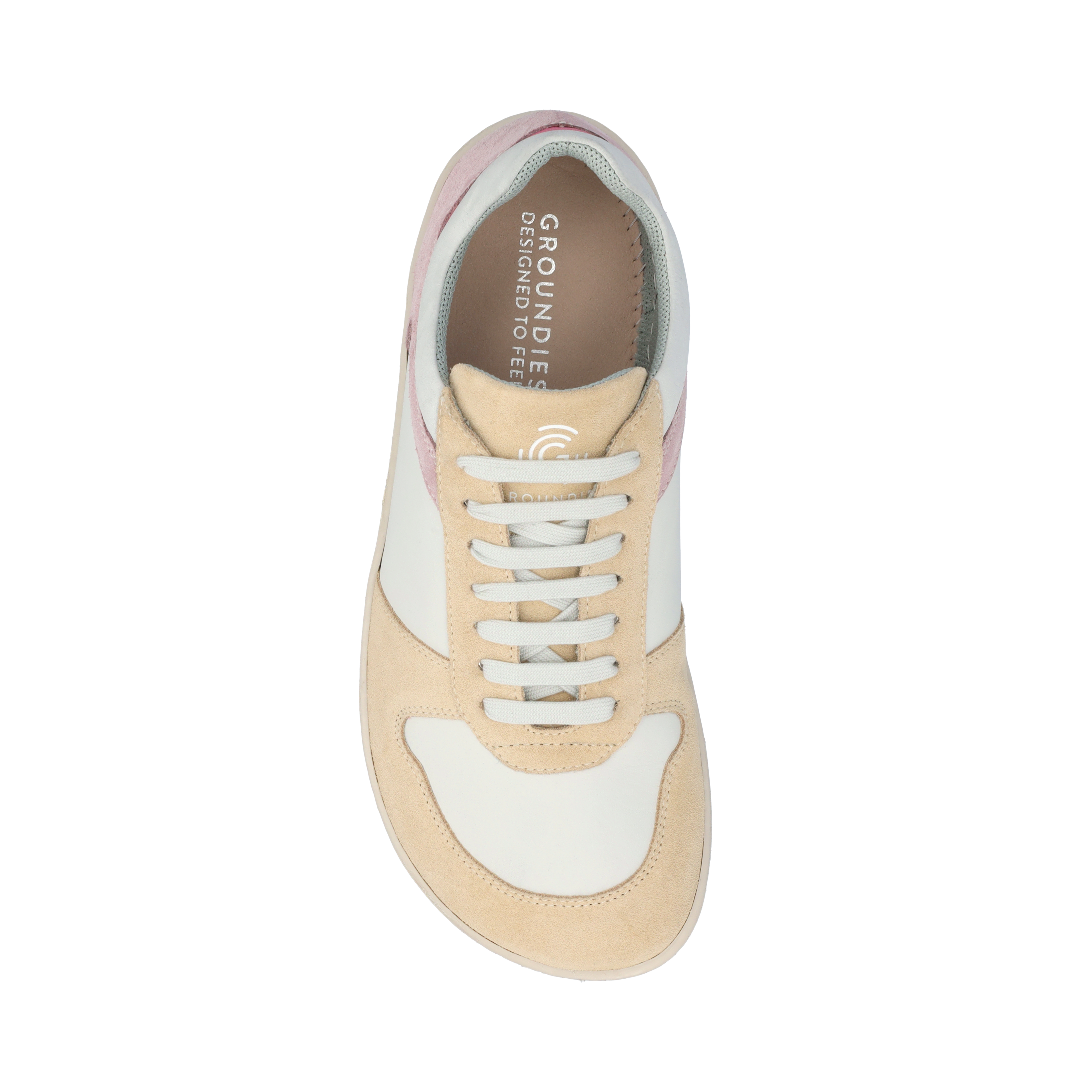 Groundies Orlando Women barfods sneakers til kvinder i farven off-white / beige / pink, top