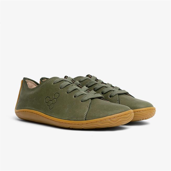 Vivobarefoot Addis Mens barfods lædersko til mænd i farven botanical green, par