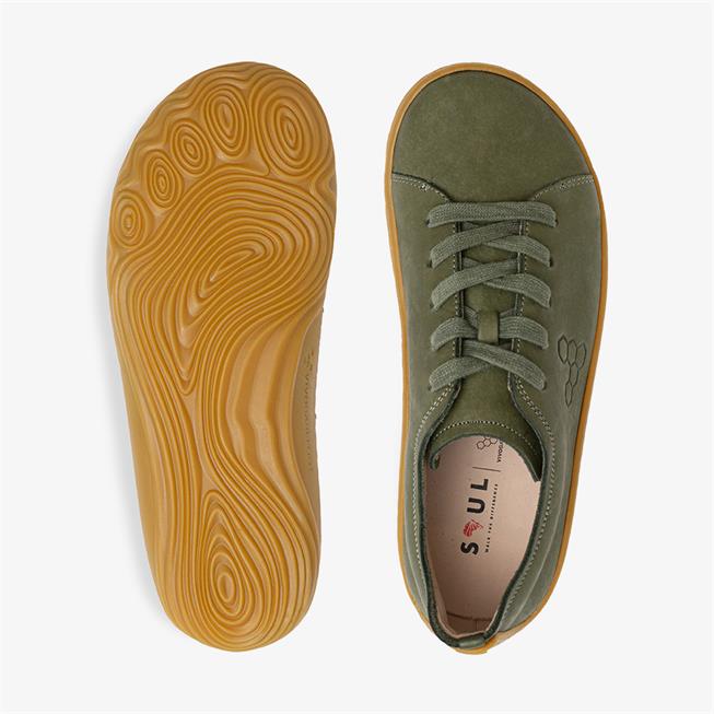 Vivobarefoot Addis Mens barfods lædersko til mænd i farven botanical green, top