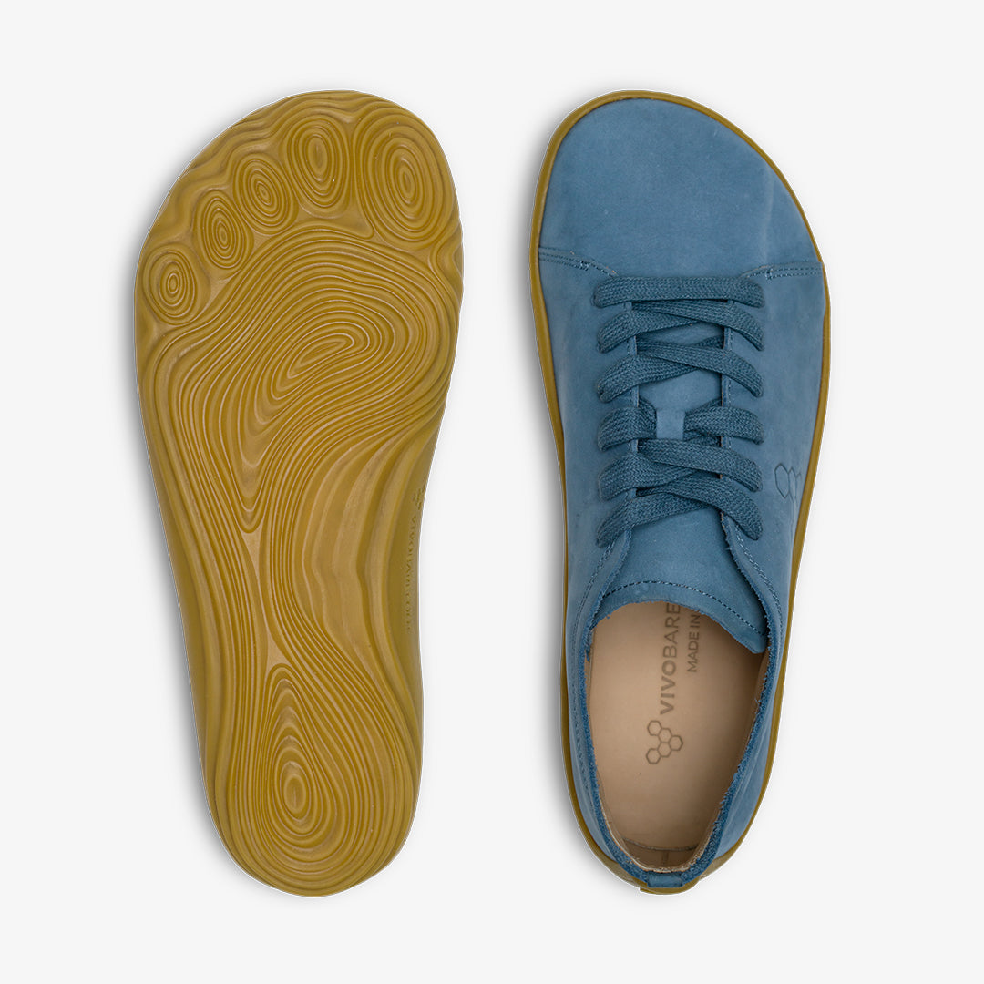 Vivobarefoot Addis Mens barfods lædersko til mænd i farven indigo, top