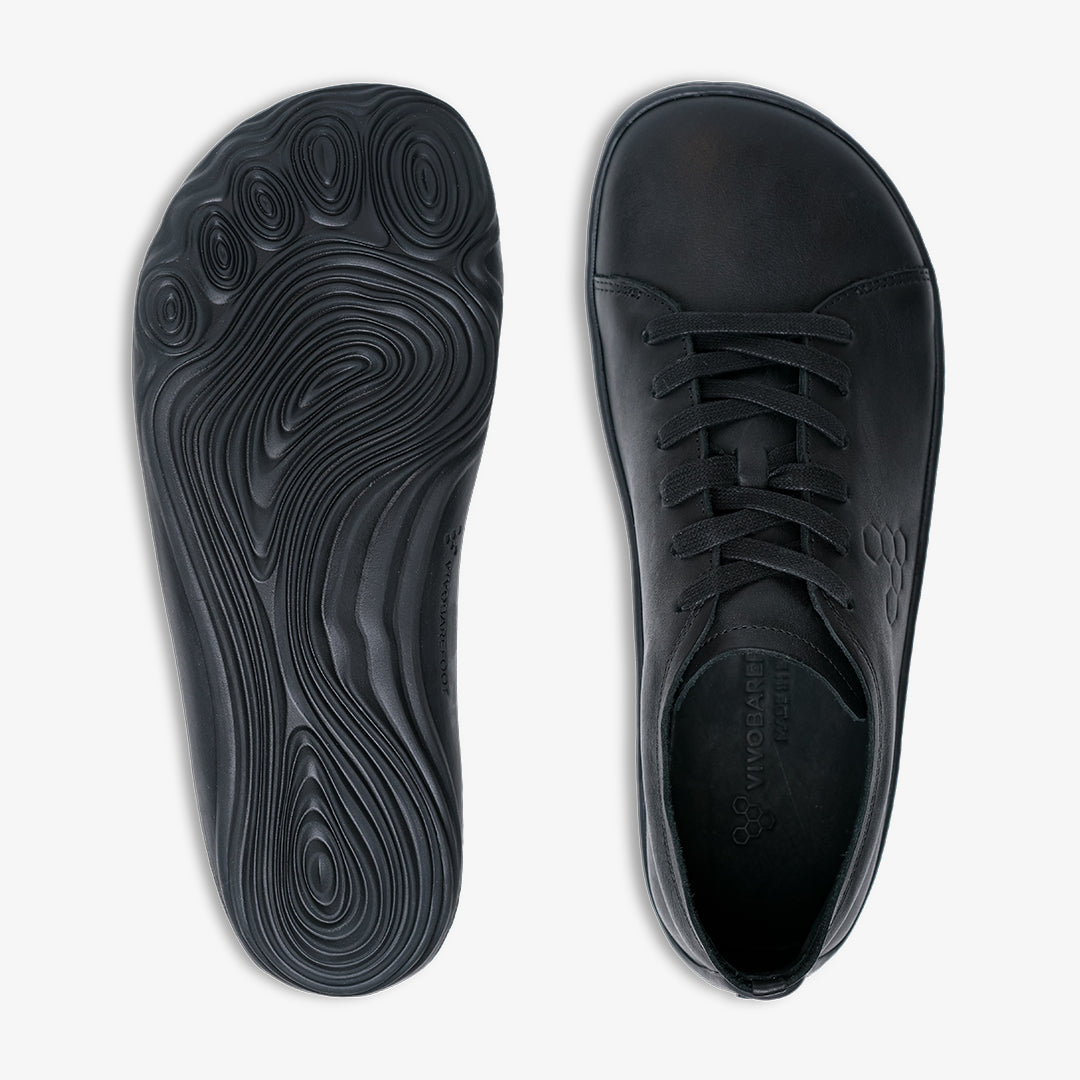 Vivobarefoot Addis Mens barfods lædersko til mænd i farven triple black, top