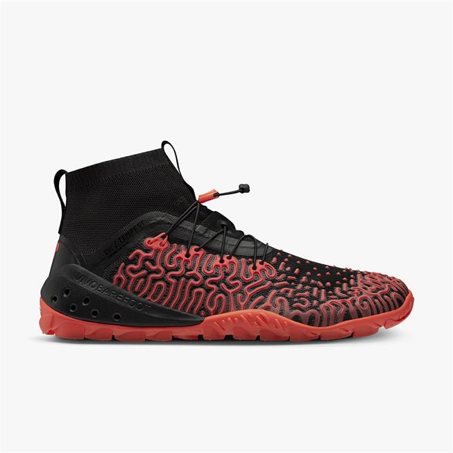 Vivobarefoot ESC Tempest Womens barfods vandstøvler til kvinder i farven black/neon coral, yderside