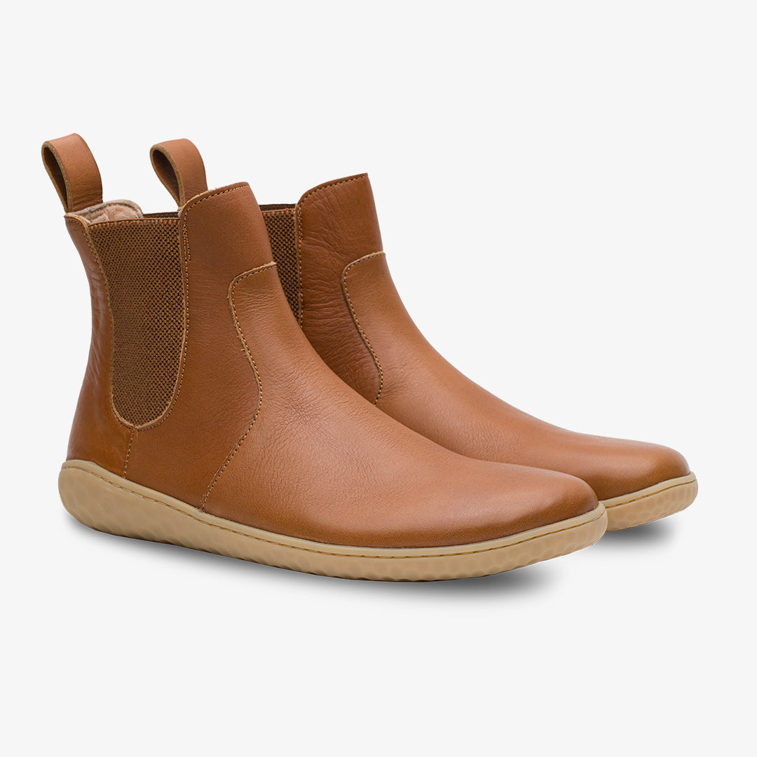 Vivobarefoot Geo Chelsea Womens barfods chelsea boots til kvinder i farven tan, par