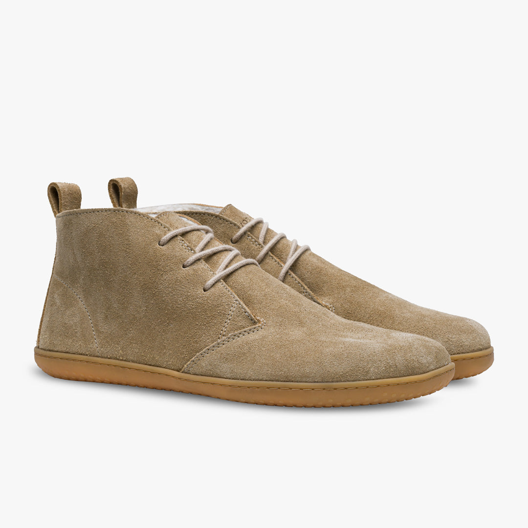 Vivobarefoot Gobi III Winter Mens barfods ørkenstøvler til mænd i farven tan suede, par