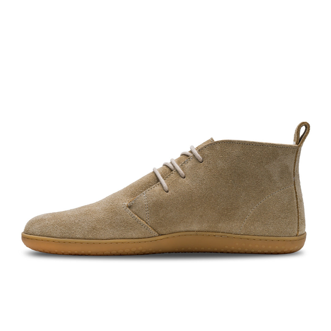 Vivobarefoot Gobi III Winter Mens barfods ørkenstøvler til mænd i farven tan suede, inderside