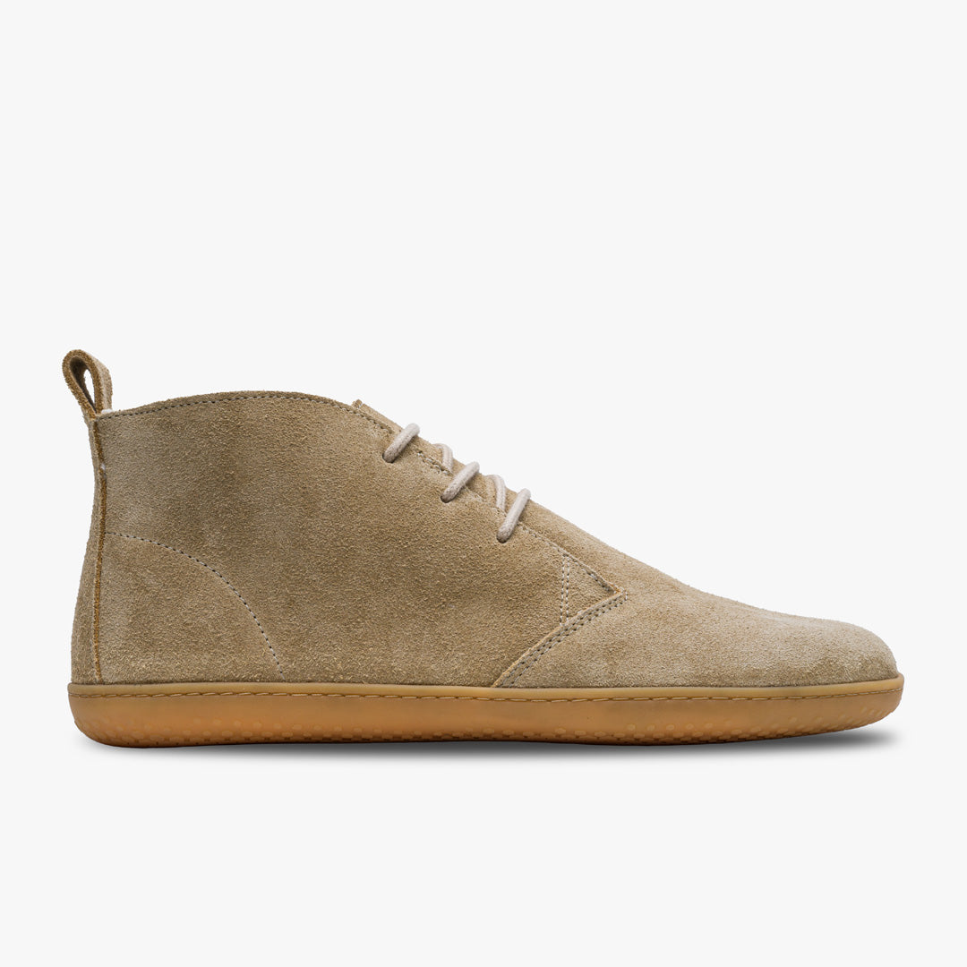 Vivobarefoot Gobi III Winter Womens barfods ørkenstøvler til kvinder i farven tan suede, yderside