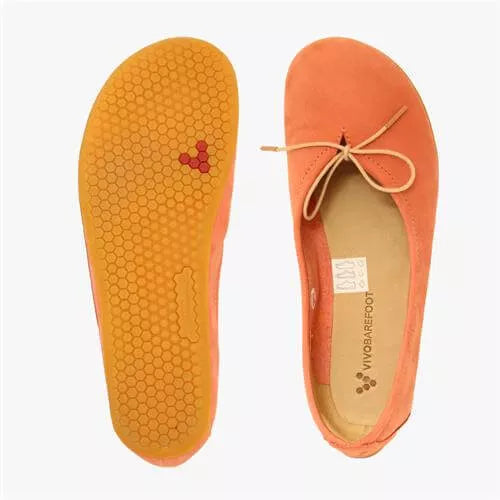 Vivobarefoot Jing Jing Lace barfods ballerinaer til kvinder i farven terra cotta, top