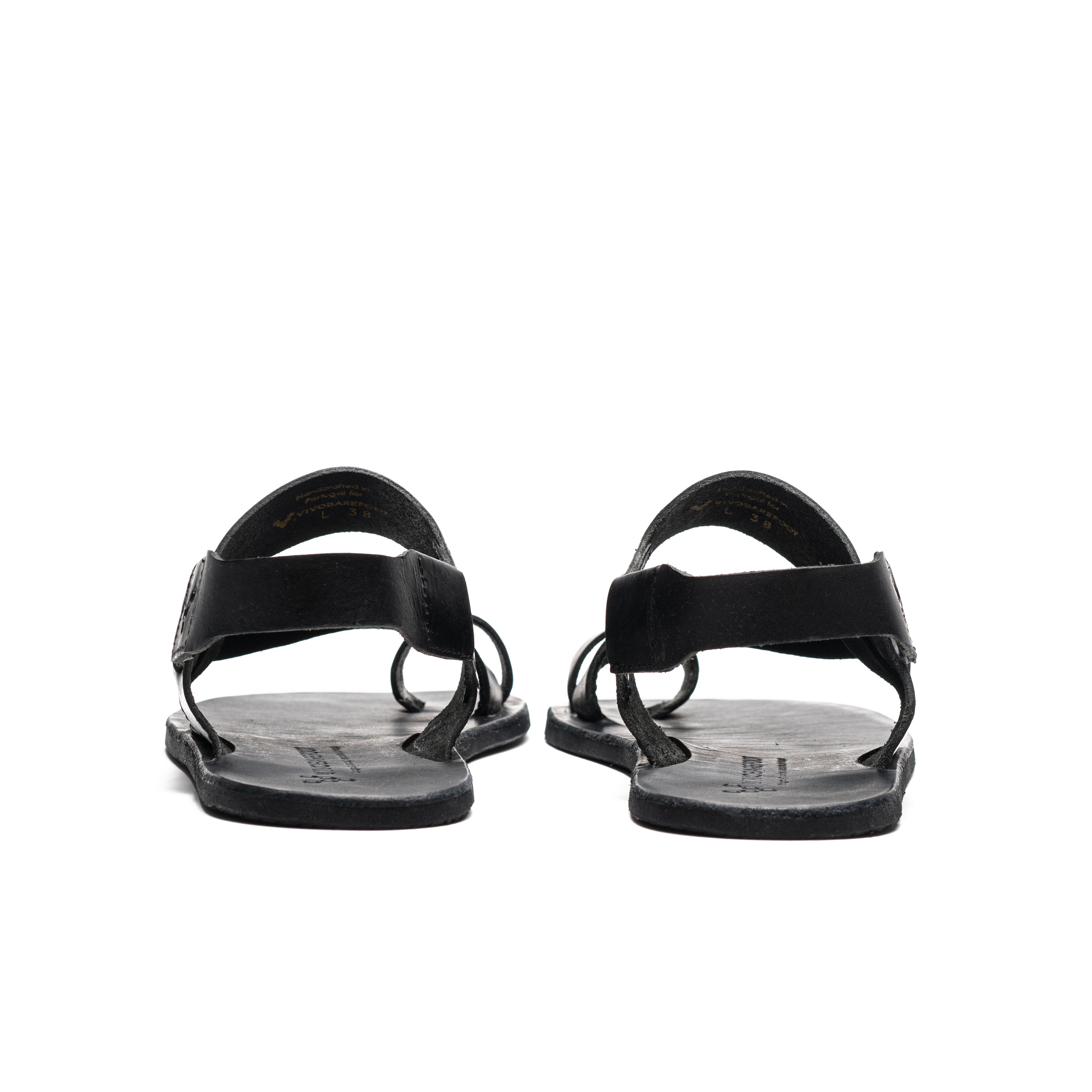 Vivobarefoot Opanka Sandal Womens barfods tåløkke krydsrem sandal til kvinder i farven black, bagfra