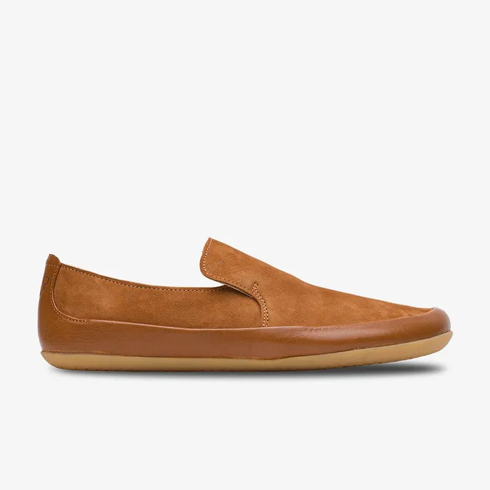 Vivobarefoot Opanka Womens barfods slip on til kvinder i farven tan suede, yderside