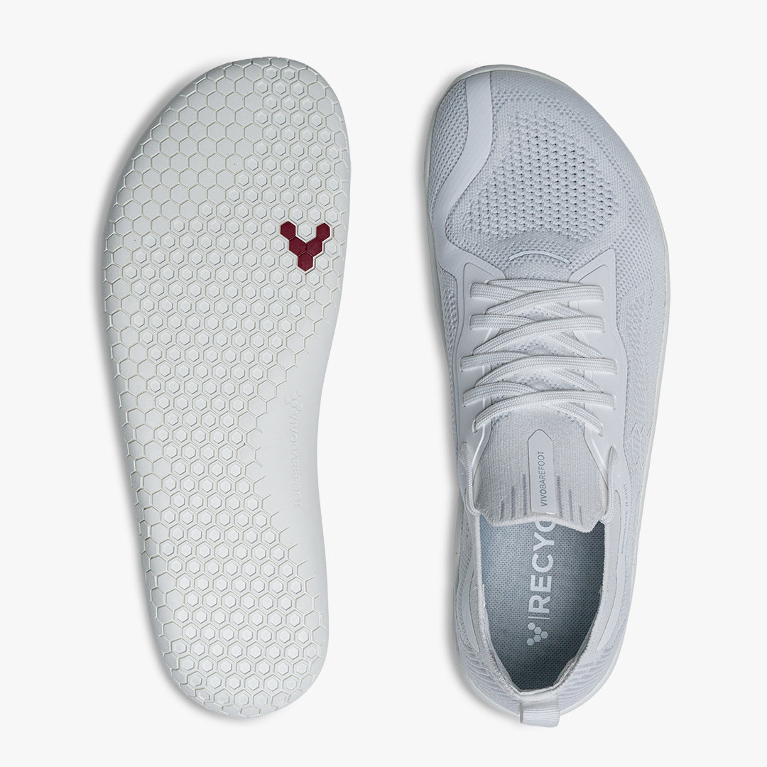 Vivobarefoot Primus Lite Knit Mens barfods træningssko til mænd i farven bright white, top